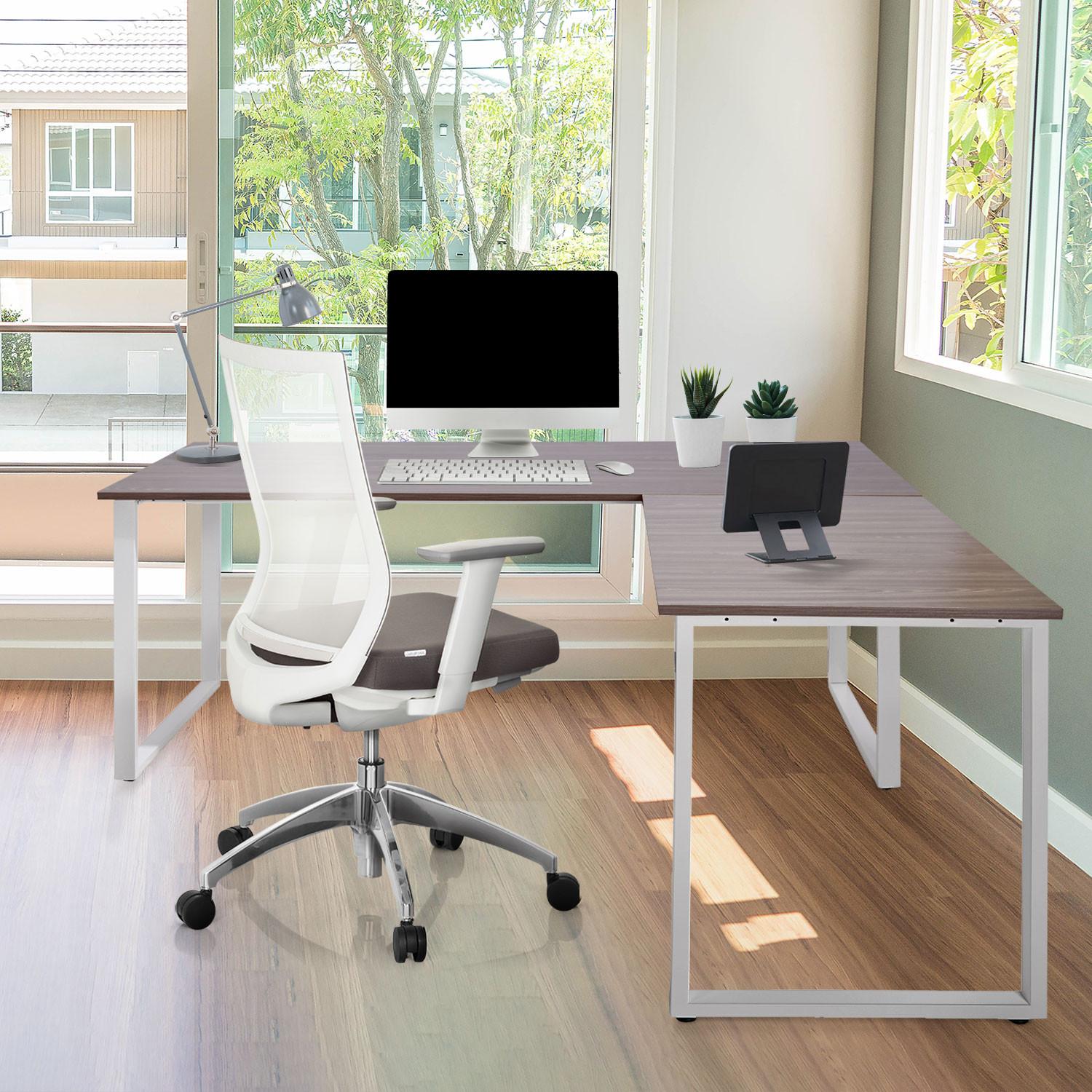 Eckschreibtisch Workspace XL I Grau/Weiß - Weiß/Grau, Basics, Holzwerkstoff/Metall (180/180/75,5cm) - MID.YOU