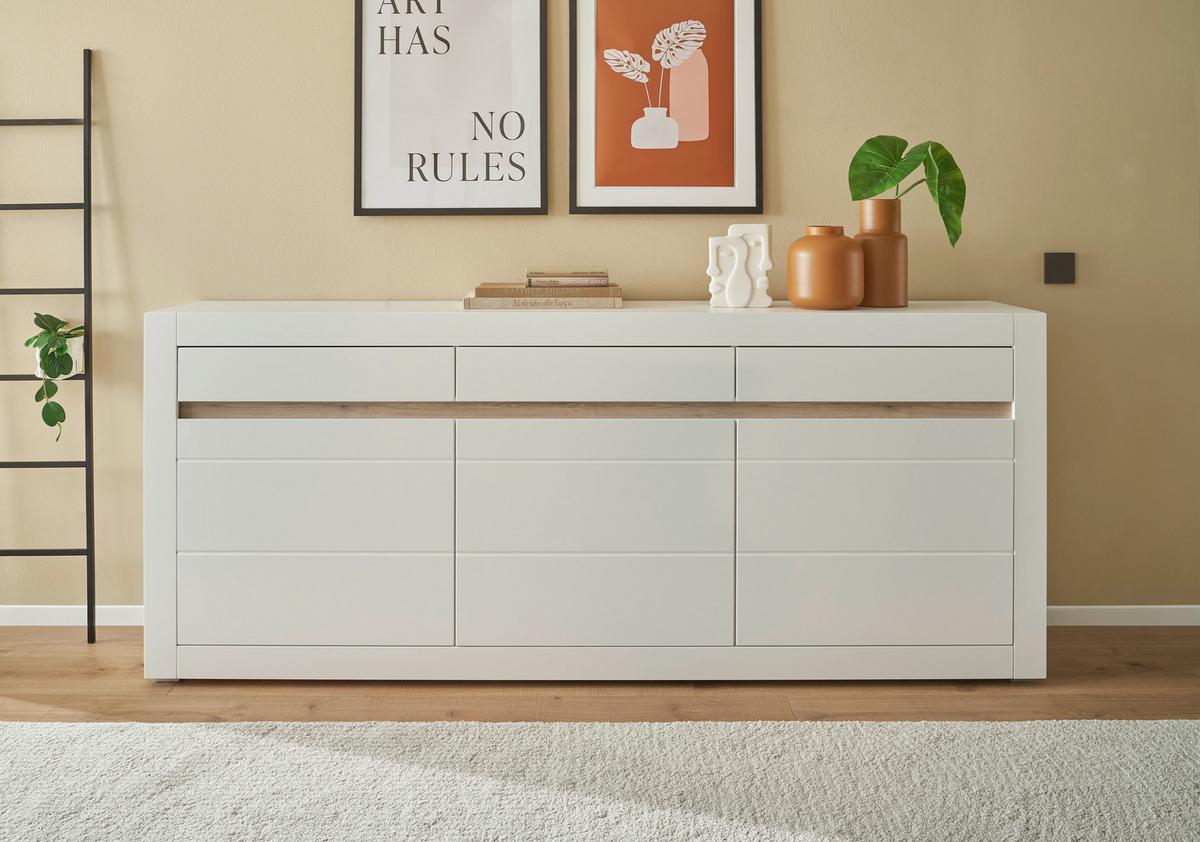 Sideboard Chester Weiß/Eichefarben B: 217cm - Eichefarben/Silberfarben, Design, Holzwerkstoff (217/90/42cm) - MID.YOU