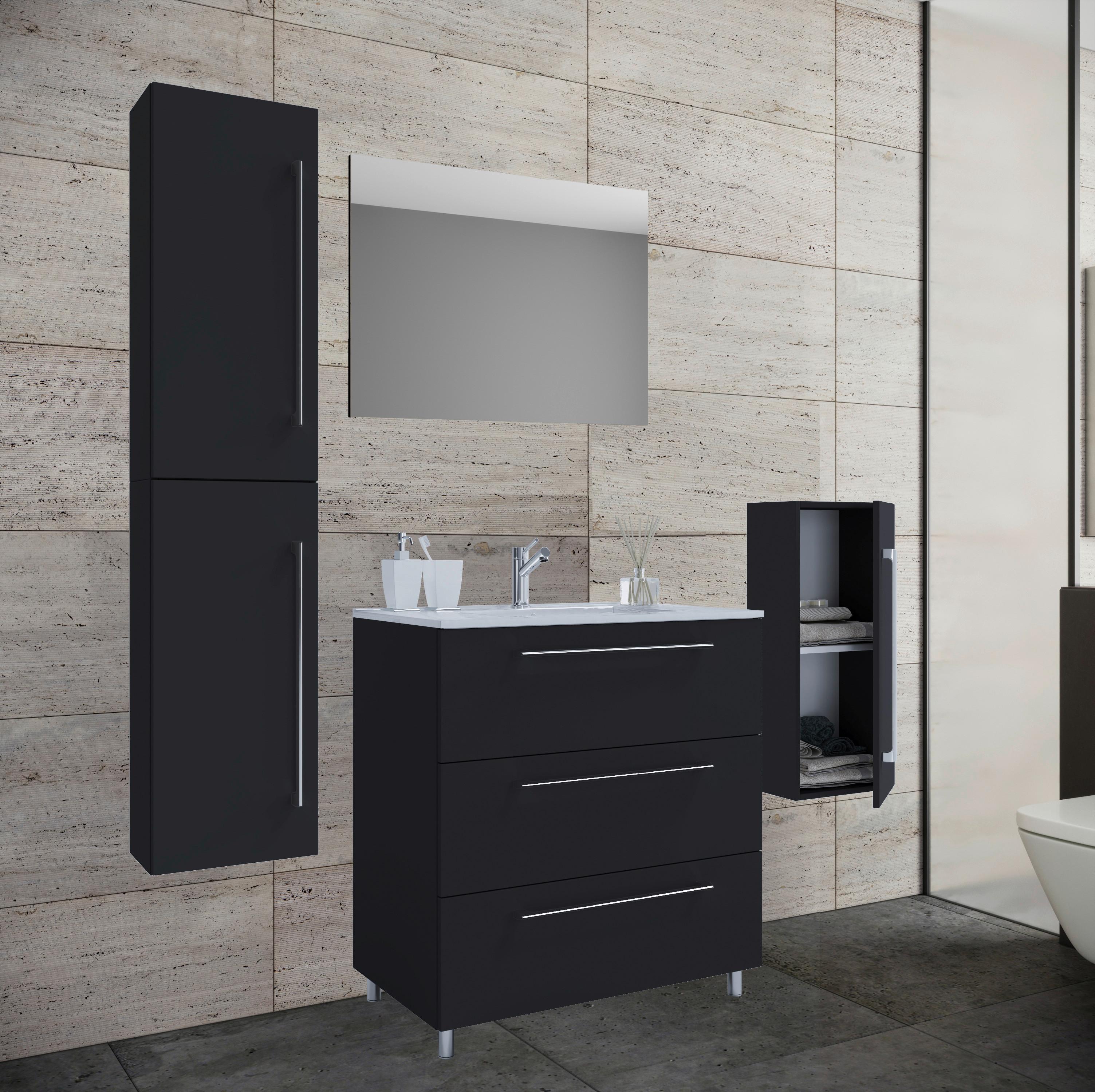 Badezimmer Schubo 5-Teilig Schwarz B: 126 cm - Alufarben/Schwarz, MODERN, Keramik/Holzwerkstoff (126cm) - MID.YOU