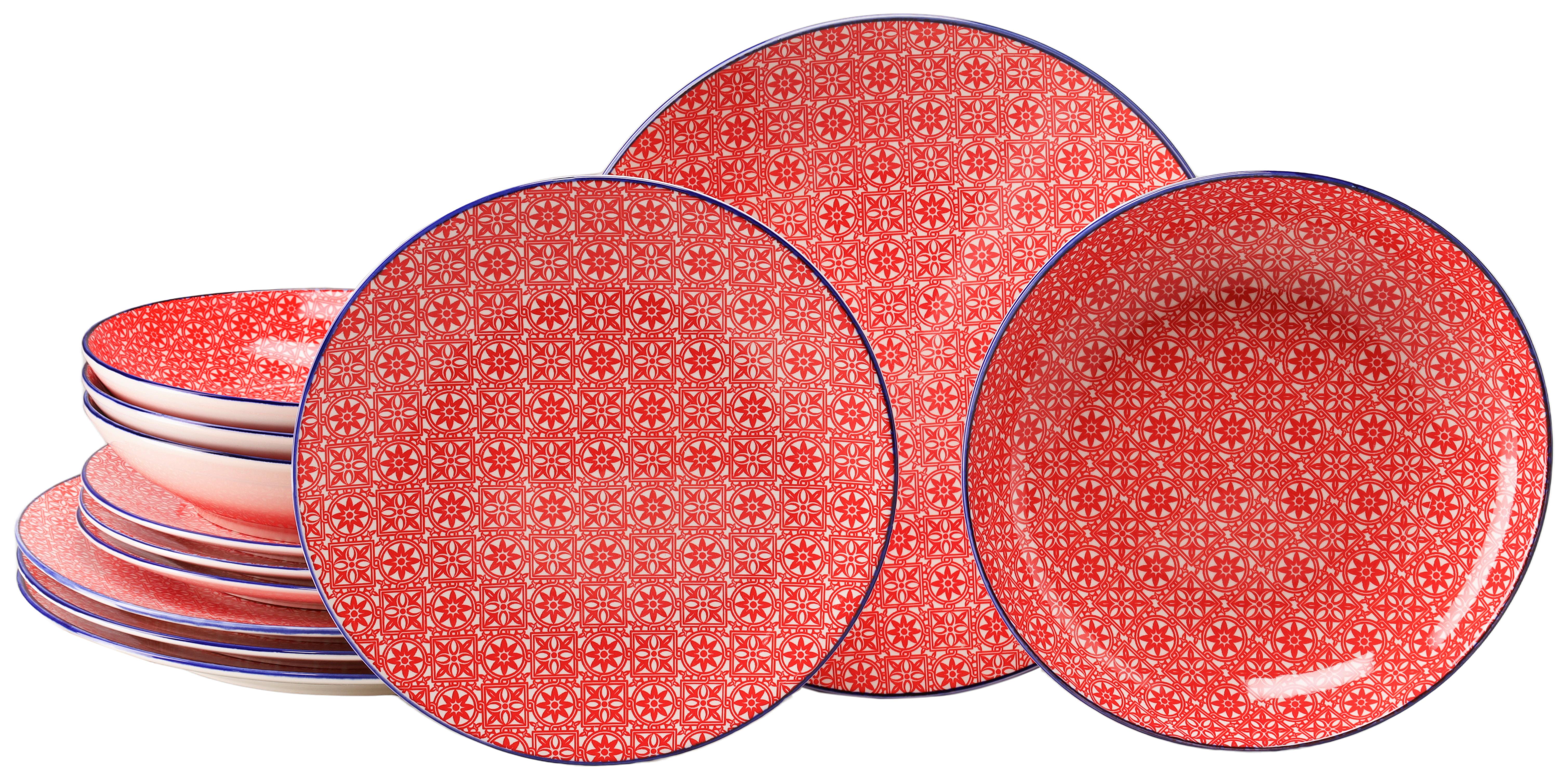 Tafelservice Keramik, Rot/Weiß, 12--Teilig. - Rot/Weiß, Basics, Keramik - Creatable