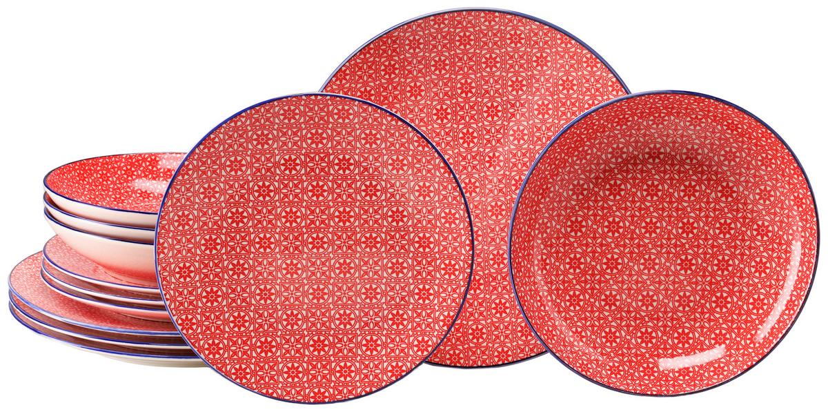 Tafelservice Keramik, Rot/Weiß, 12--Teilig. - Rot/Weiß, Basics, Keramik - Creatable