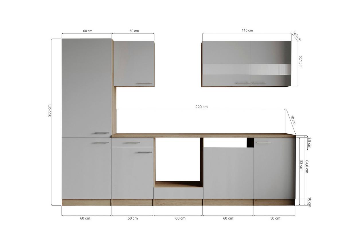 Küchenleerblock Merle Weiß/Eichefarben B: 280cm - Eichefarben/Weiß, Basics, Holzwerkstoff (280cm) - Respekta
