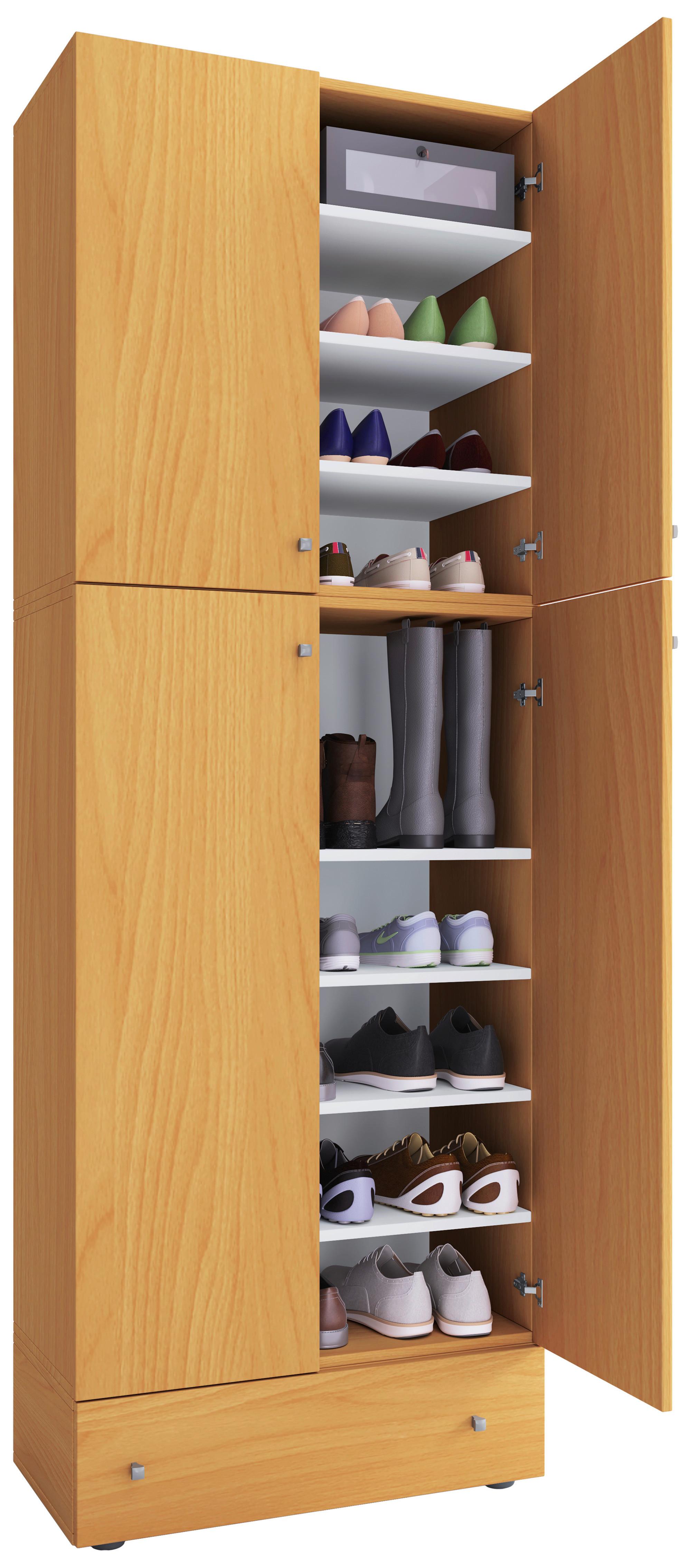 Schuhschrank Lona XXL Buche Dekor B: 70 cm - Buchefarben/Schwarz, MODERN, Holzwerkstoff (70/200/39cm) - MID.YOU
