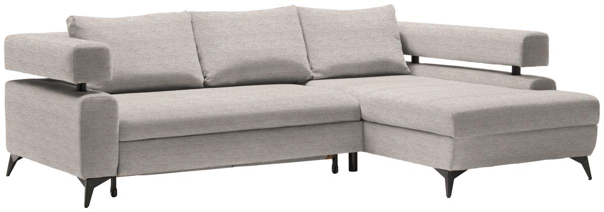 Rohová sedačka ROSALIE, pravá s úložným prostorem a lůžkem - černá/béžová, Konvenční, kov/textil (265/184cm)