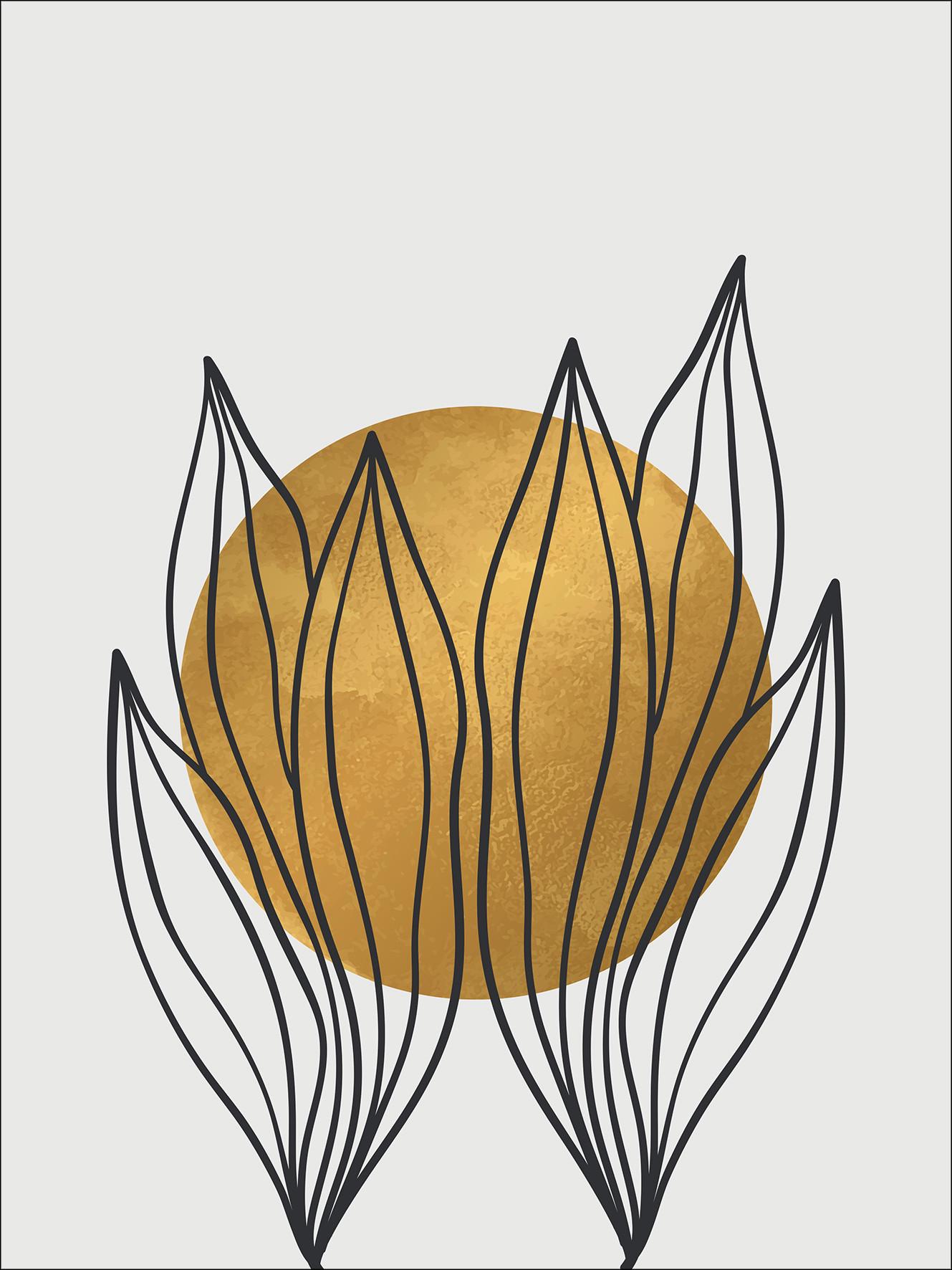 Dekopaneel Leaves In The Sun Ii - Goldfarben/Grau, Basics, Papier/Holzwerkstoff (29/39/1,20cm)