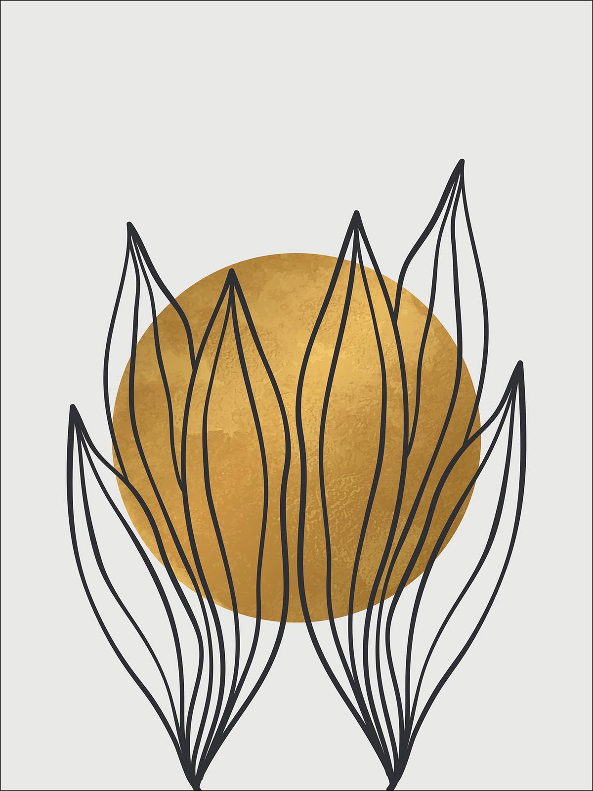 Dekopaneel Leaves In The Sun II - Goldfarben/Grau, Basics, Papier/Holzwerkstoff (29/39/1,20cm)