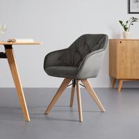 Stolička zo zamatu Jona sivohnedá - farba buka/sivohnedá, Modern, kov/drevo (57,5 cm/82/63cm) - Bessagi Home