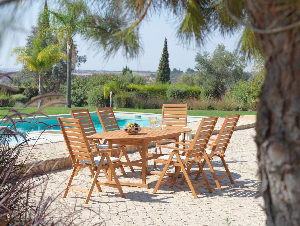 Gartengarnitur Ella 7-Teilig aus Holz Tisch ausziehbar - Braun, MODERN, Holz - Luca Bessoni