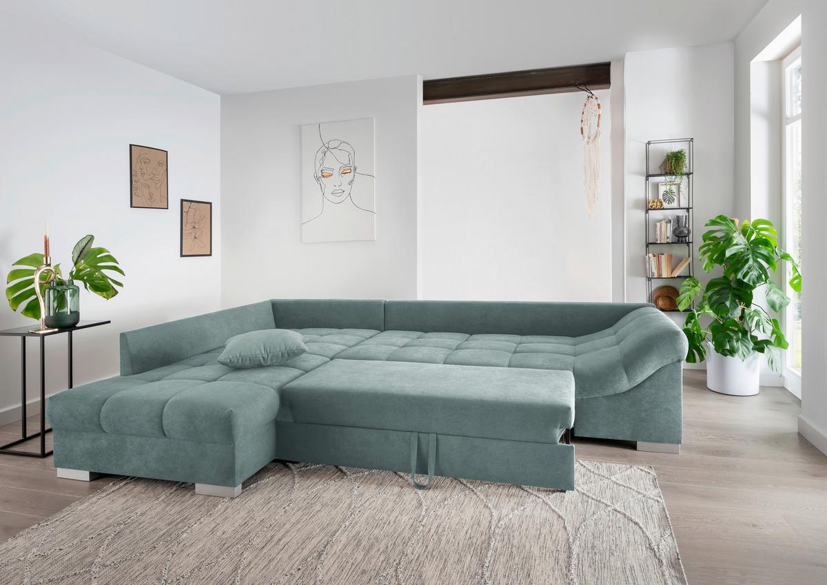 Eckschlafsofa Alvito Mintgrün S: 202/298 Cm - Silberfarben/Mintgrün, Design, Textil (202/298cm) - MID.YOU