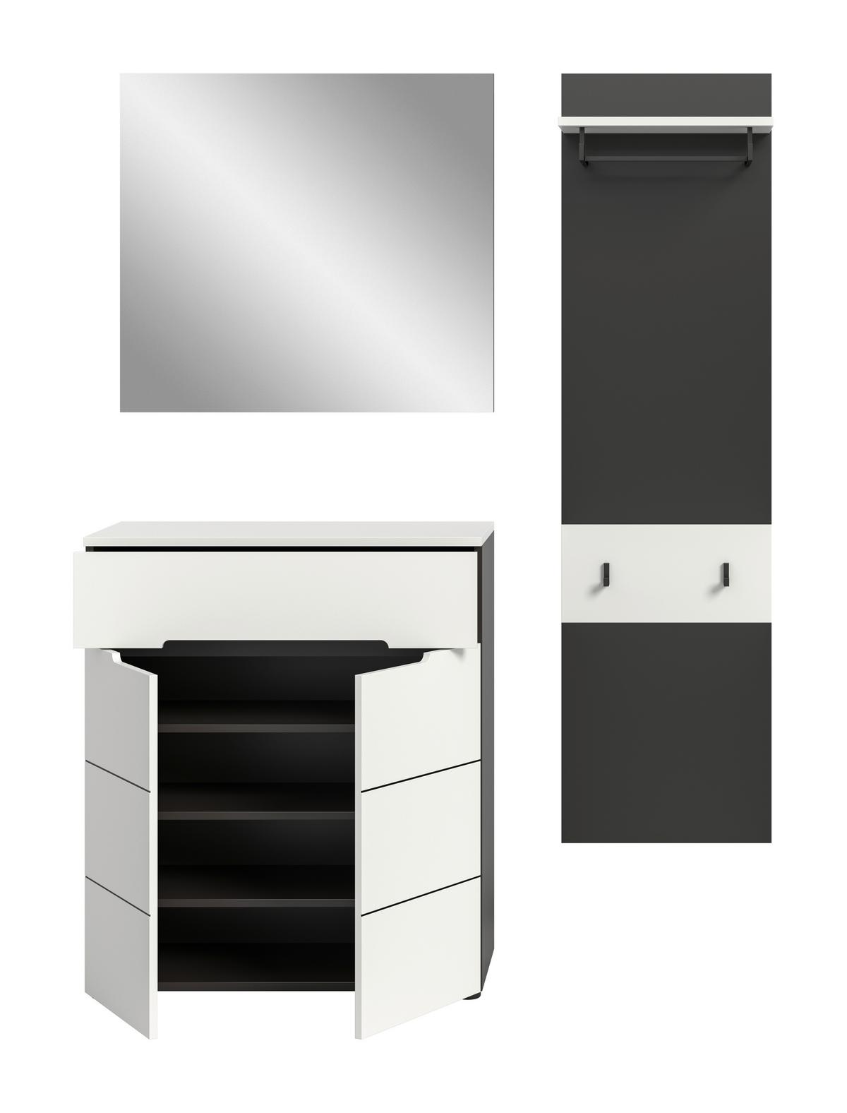 Garderobe Canu 3-Teilig Grau/Weiß B: 140 cm - Weiß, Design, Holzwerkstoff (140/190/37cm) - Livetastic