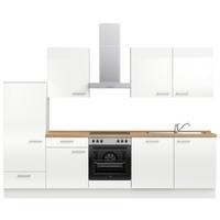 Kuchyňská linka 300 cm, alpská bílá vysoký lesk - barvy dubu/vysoce lesklá bílá, Moderní, kov/kompozitní dřevo (300cm) - Nobilia