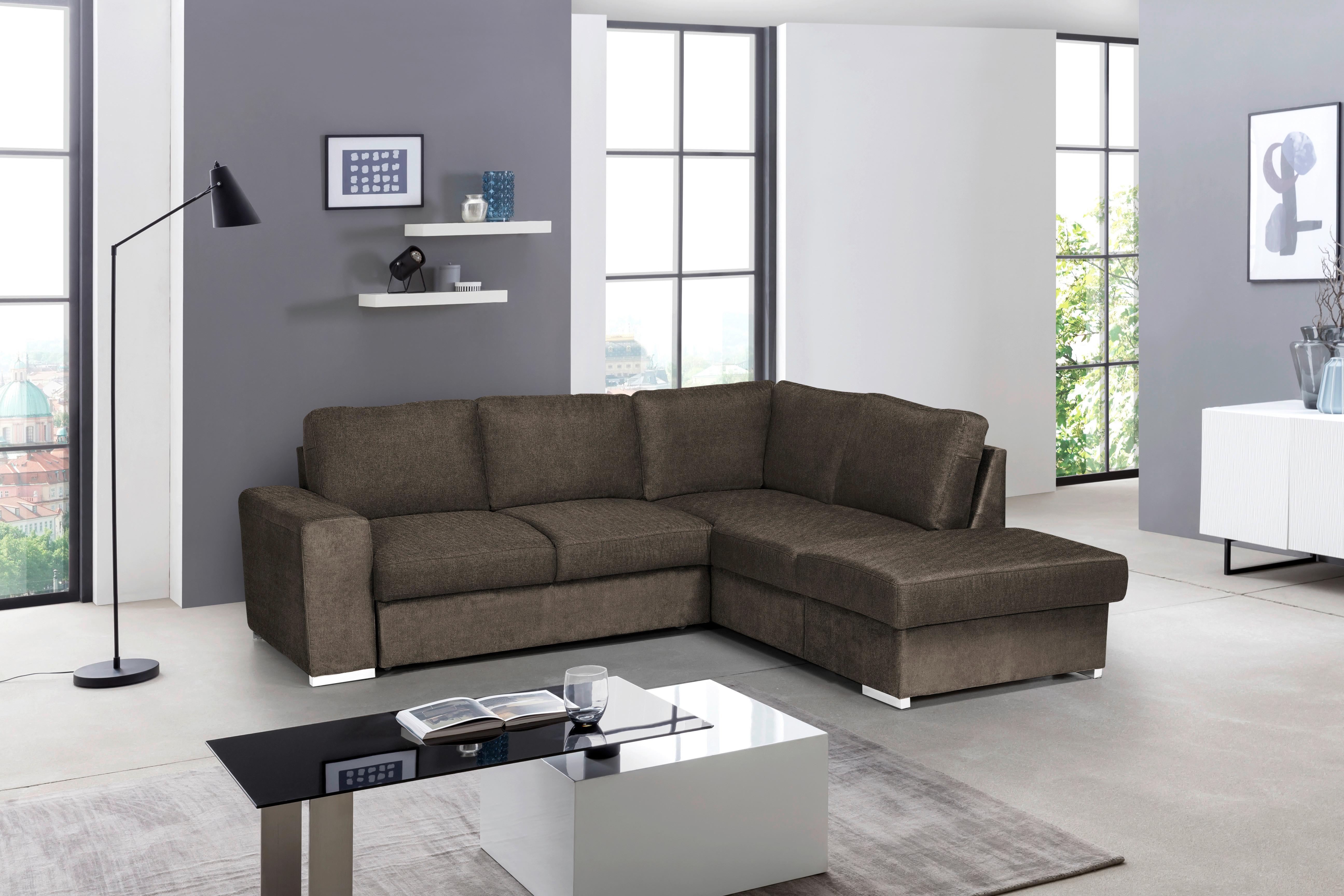 Rozkladacia Sedacia Súprava Eddi - Espresso, Pravý Roh - tmavohnedá/chrómová, Design, textil/plast (248/213cm) - MID.YOU