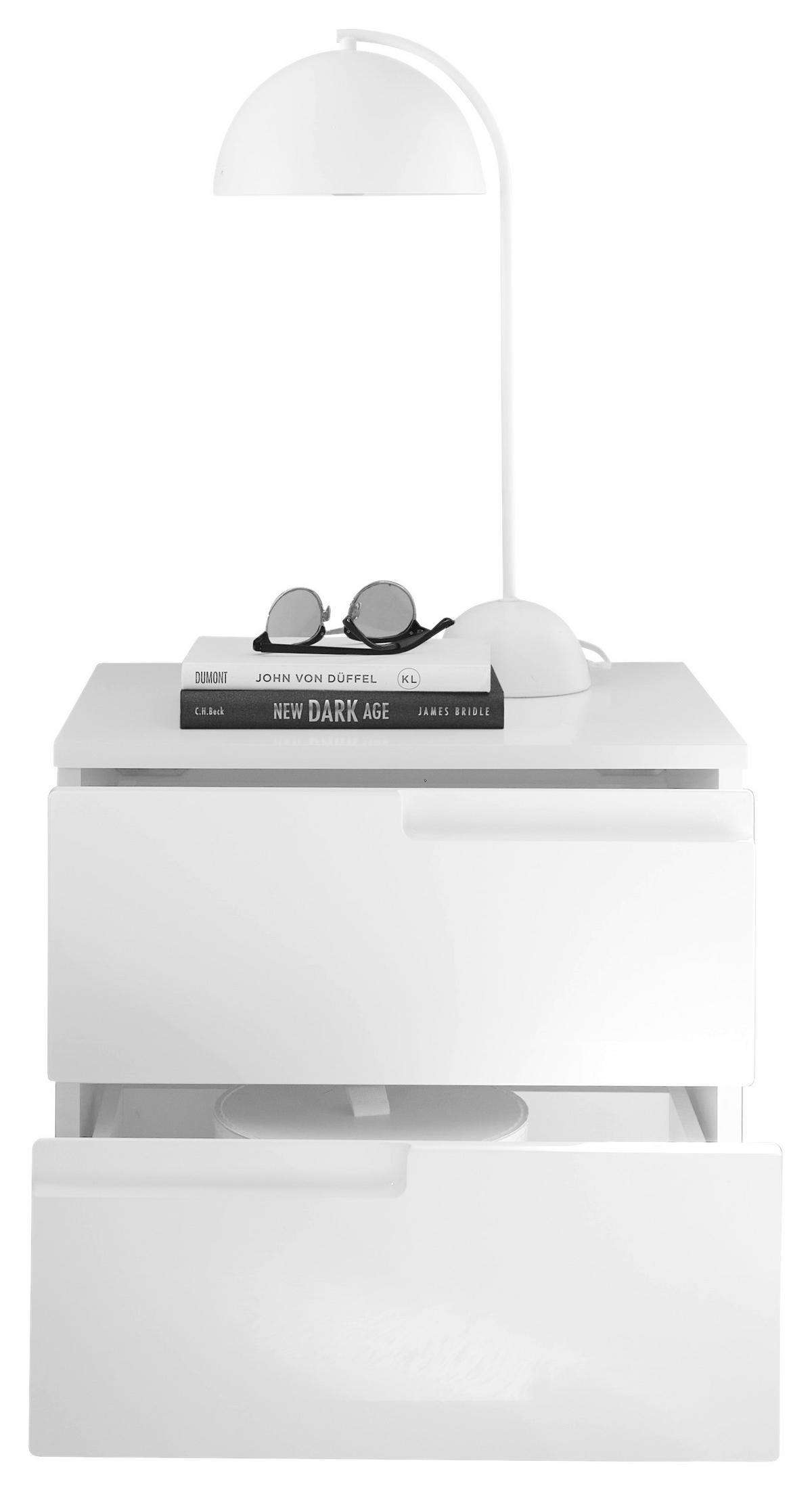 Nachtkästchen Weiß H: 41,7 Cm, Spice 2 - Weiß Hochglanz/Schwarz, MODERN, Holzwerkstoff (46,2/41,7/40cm)