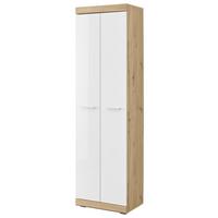 Garderobenschrank Nola Eiche Artisan/Weiß B: 55 cm - Weiß Hochglanz/Silberfarben, Design, Holzwerkstoff (55/195/38cm) - MID.YOU