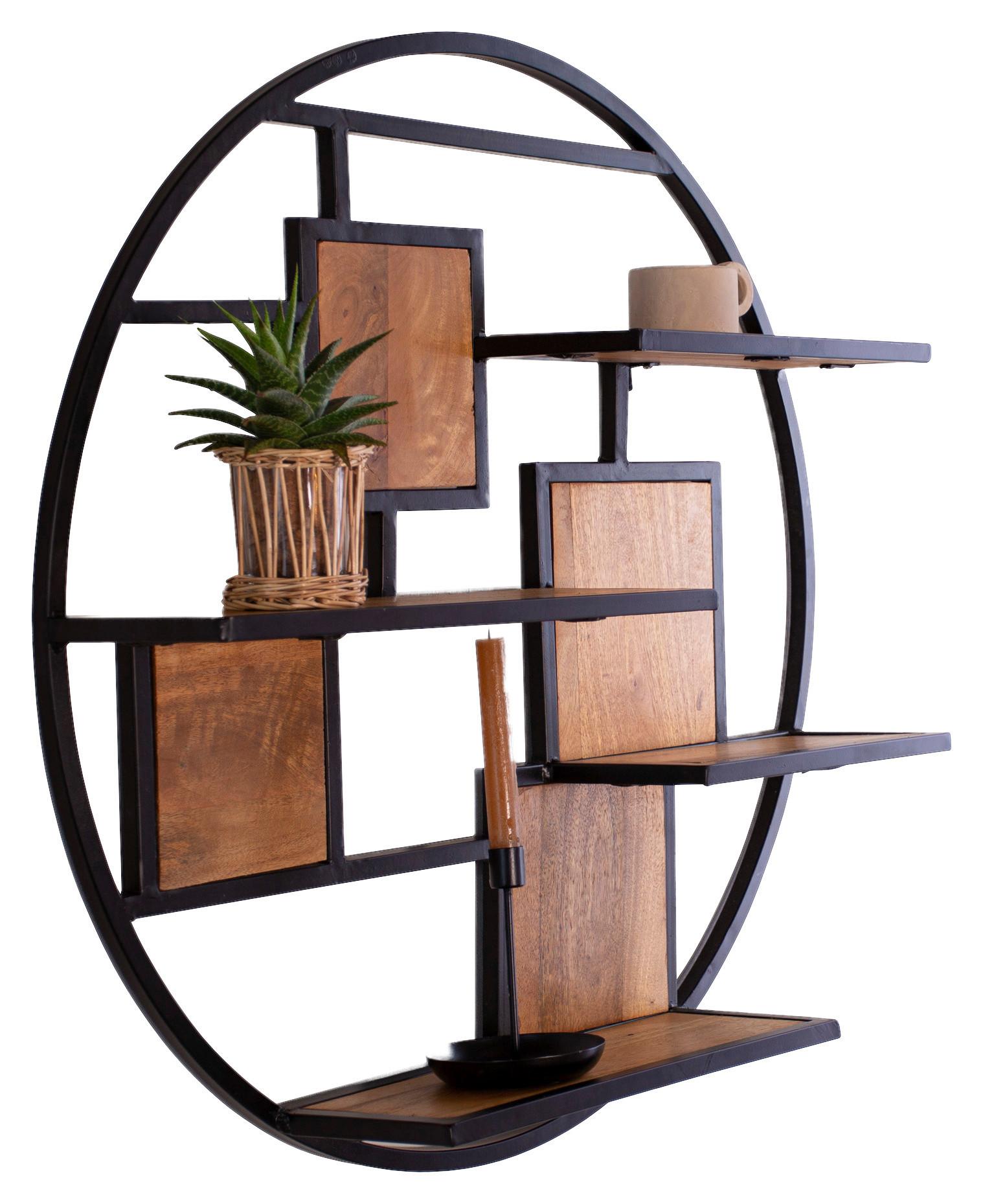 Wandregal Kronos - Walnussfarben/Schwarz, KONVENTIONELL, Holz/Metall (80/80/16cm) - MID.YOU