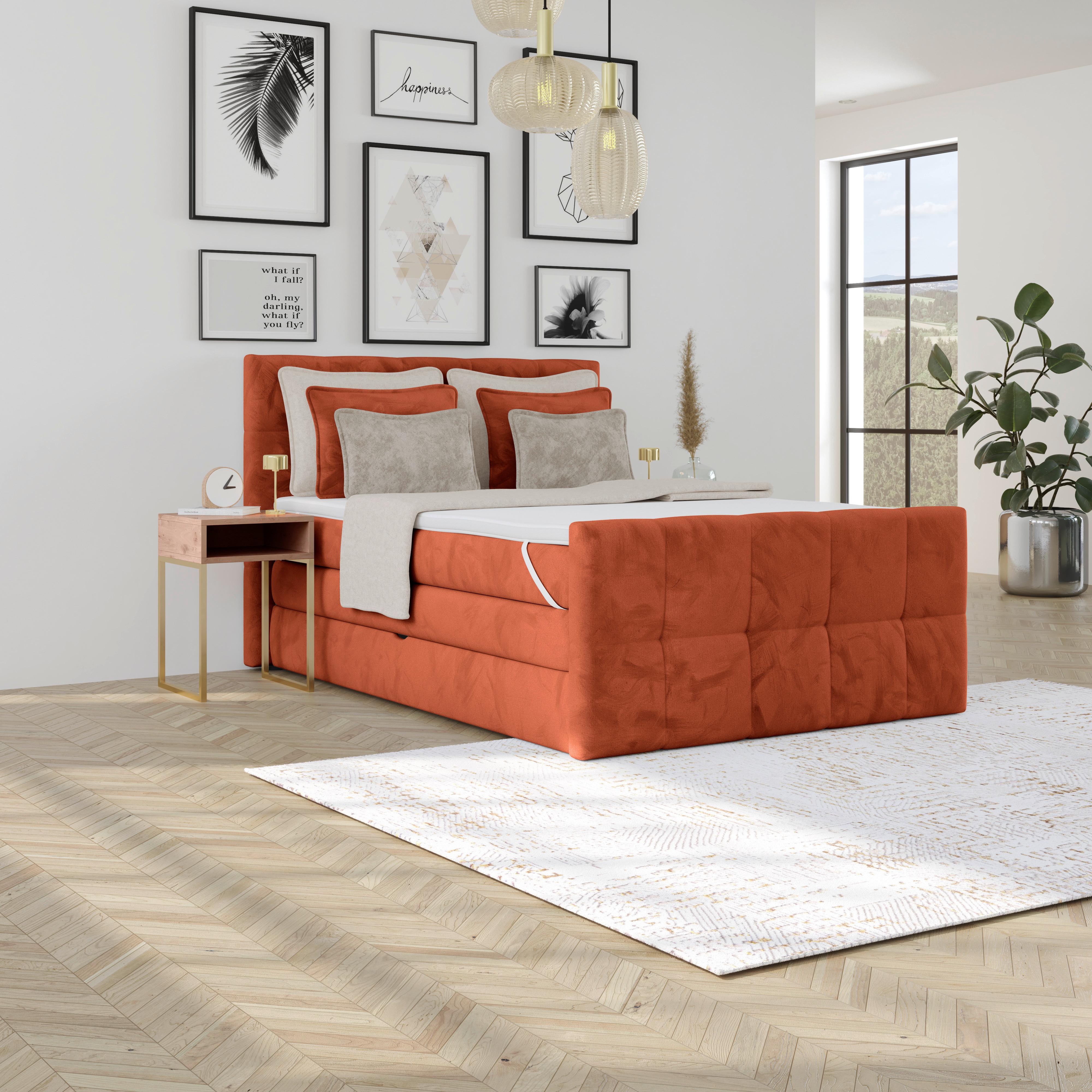 Boxspringbett mit Topper und Bettkasten 140x200 cm Medino - Rostfarben, KONVENTIONELL, Holz/Holzwerkstoff (140/200cm) - Luca Bessoni
