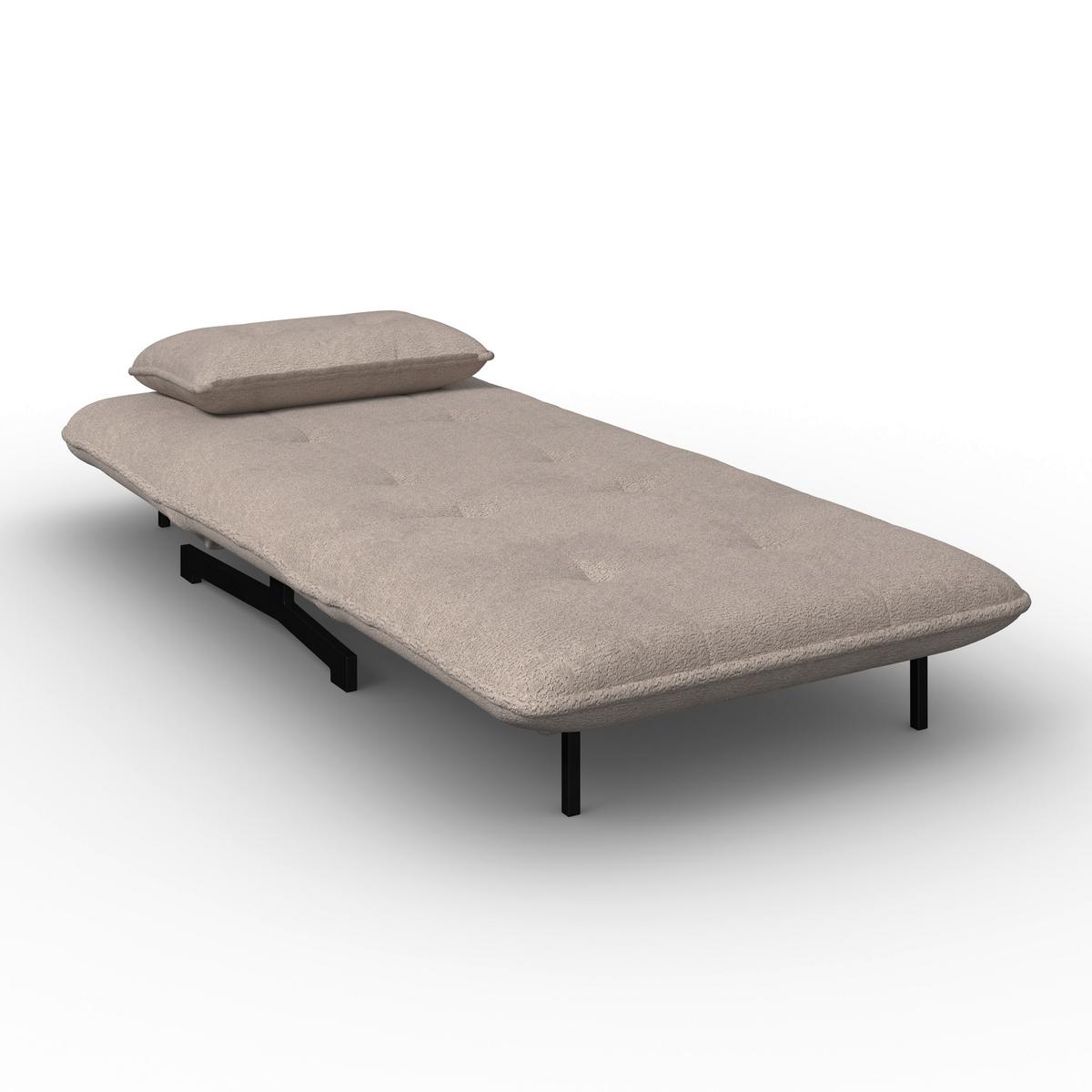 Rozkladacie kreslo LUNA, béžové buklé, max.120 kg - čierna/béžová, Modern, kov/textil (92/40/66cm) - Bessagi Home