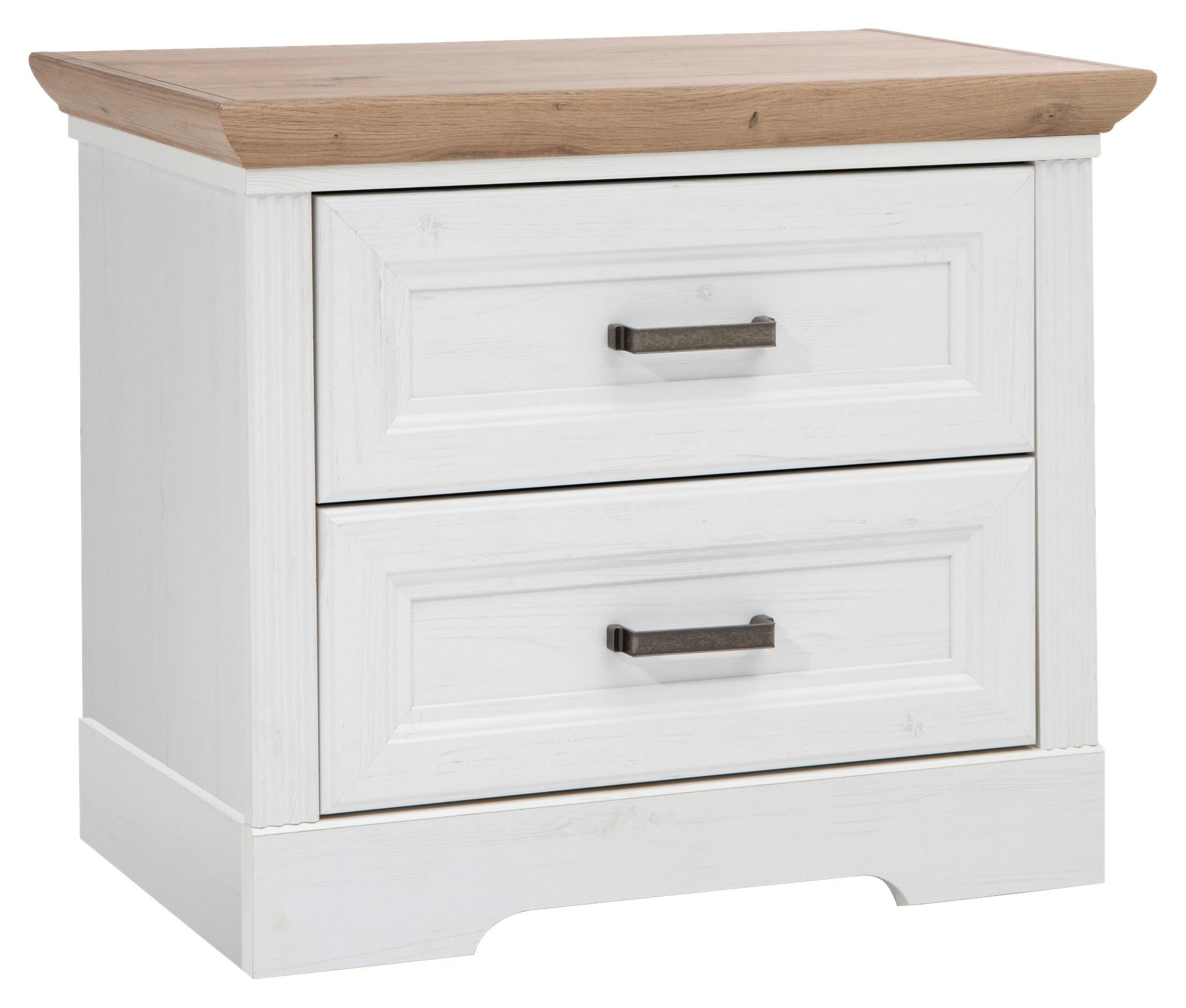 Nachtkästchen Weiß/Eiche H: 54 cm Jasmin II - Schwarz/Weiß, LIFESTYLE, Holzwerkstoff (64/54/41cm)