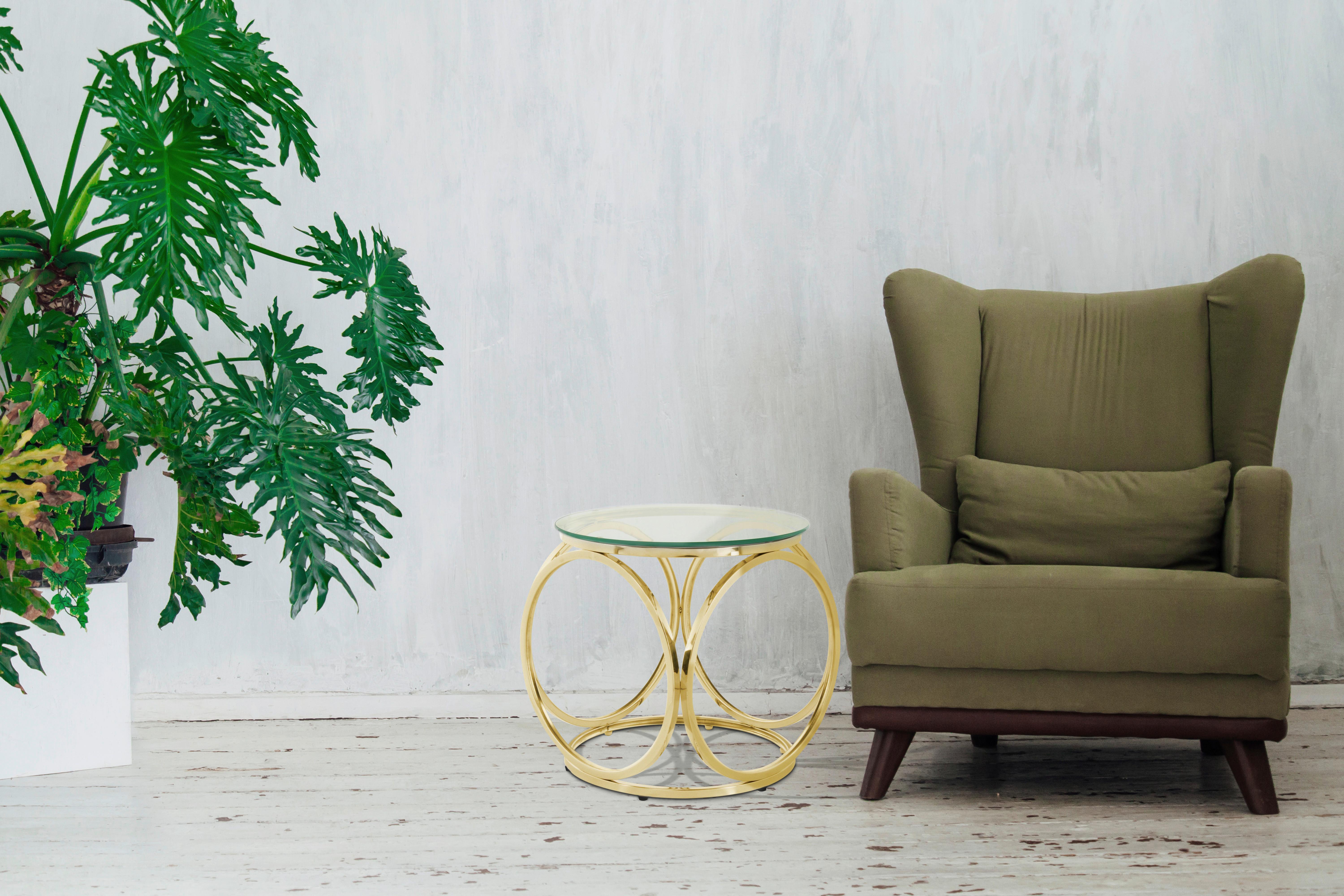 Beistelltisch Whitney 225 Goldfarben/klar B: 50 Cm - Klar/Roségold, Design, Glas/Metall (50/50/52cm) - Kayoom