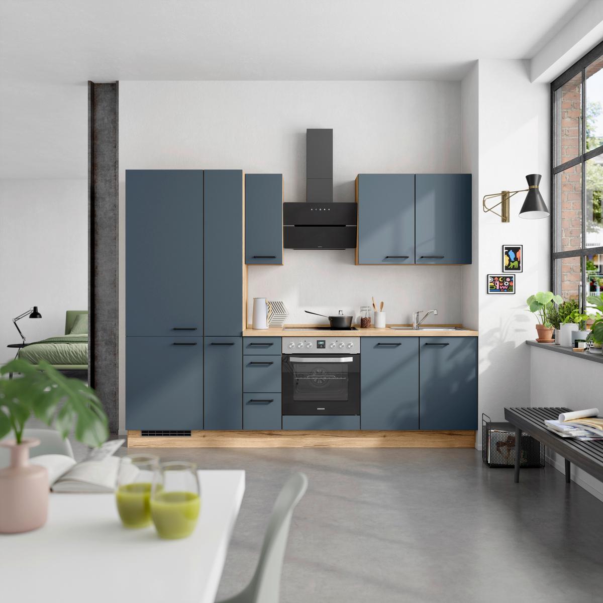 Küchenleerblock Easytouch High-Line, H3 Links - Blau/Eichefarben, MODERN, Holzwerkstoff (270cm) - Nobilia