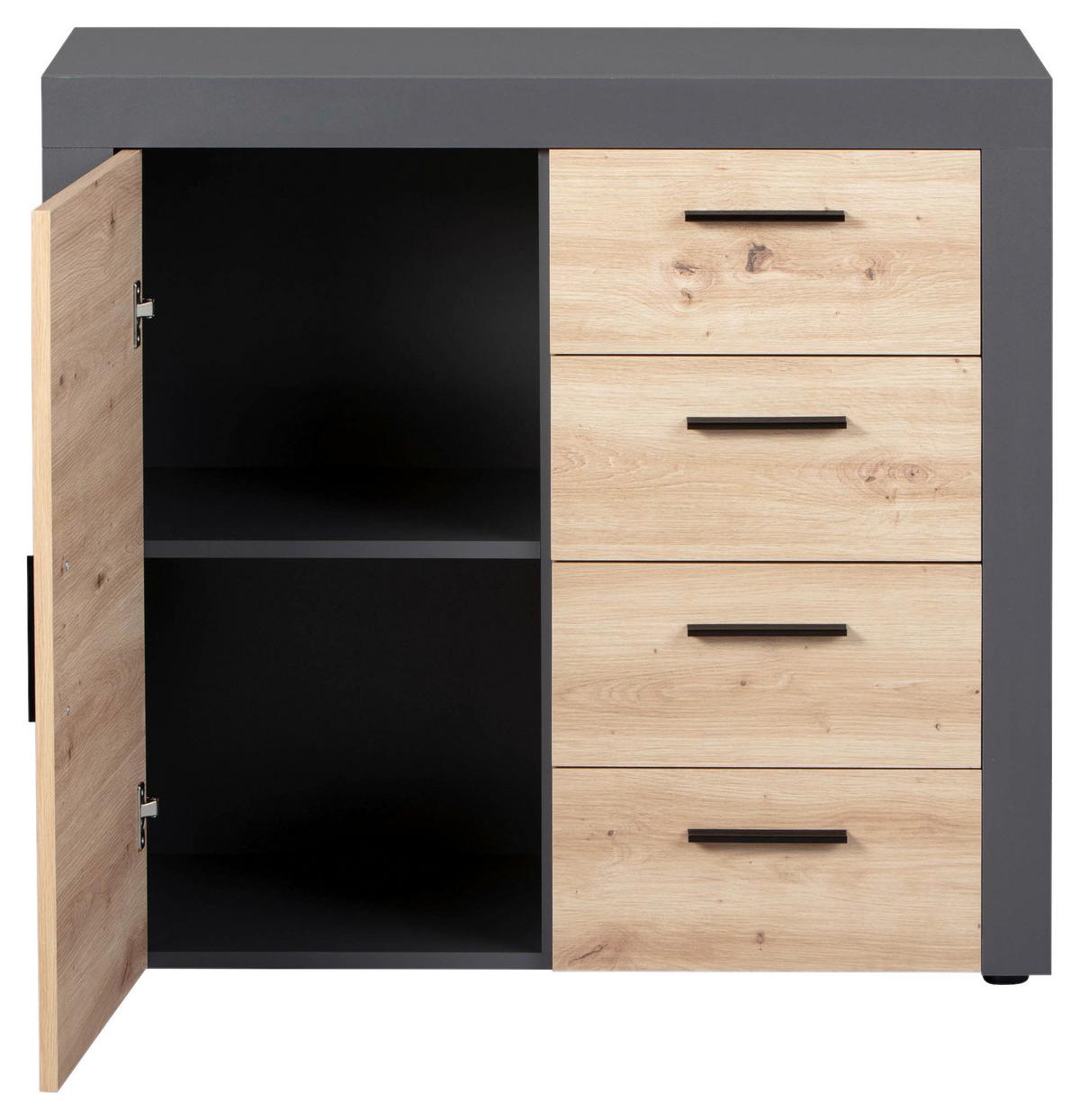 Kommode Corbeto 1t4s - Anthrazit/Schwarz, KONVENTIONELL, Holzwerkstoff (94/86/40cm) - MID.YOU