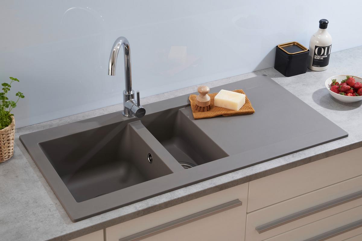 Spüle Respekta Denver Kunststein Bxt: 100x50 cm - Grau, Trend, Glas/Kunststoff (100/20/50cm) - Respekta