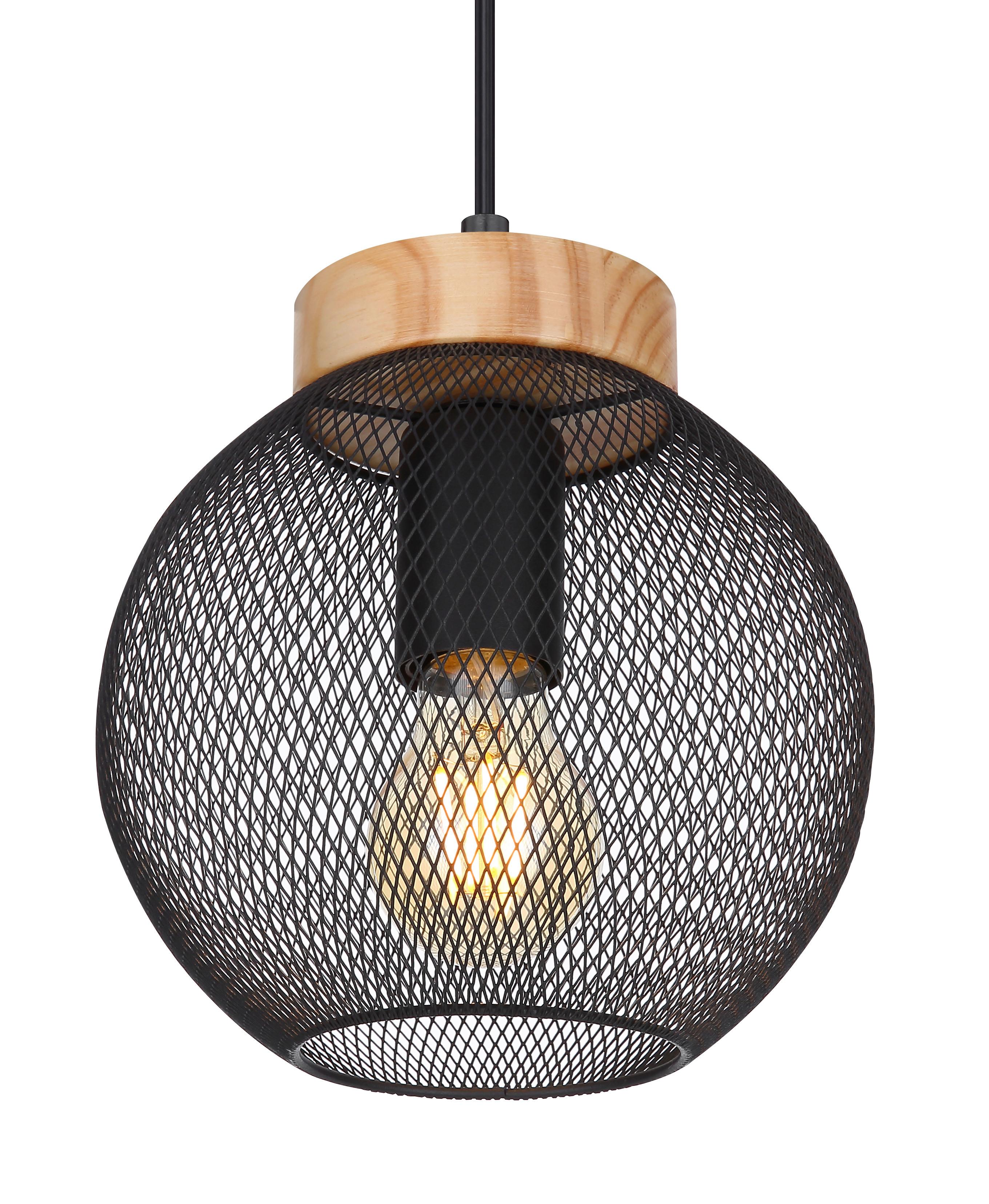 Hängeleuchte H: 120 cm 1-flammig - Schwarz/Braun, Basics, Holz/Metall (20/120cm) - Globo