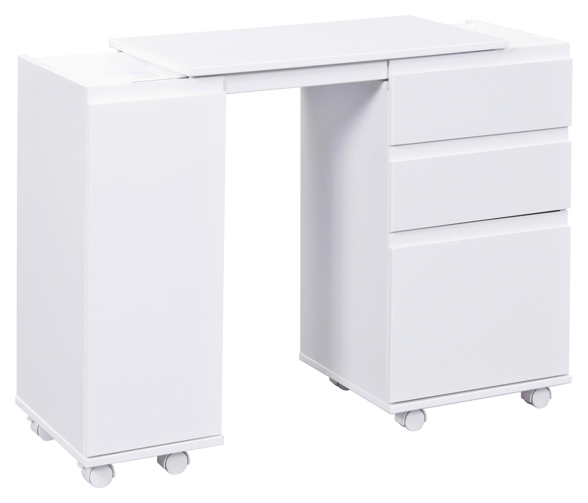 Multifunktionstisch mit Stauraum mit Rollen Laptop Office, Weiß - Weiß, KONVENTIONELL, Holzwerkstoff (66/37/72cm) - MID.YOU