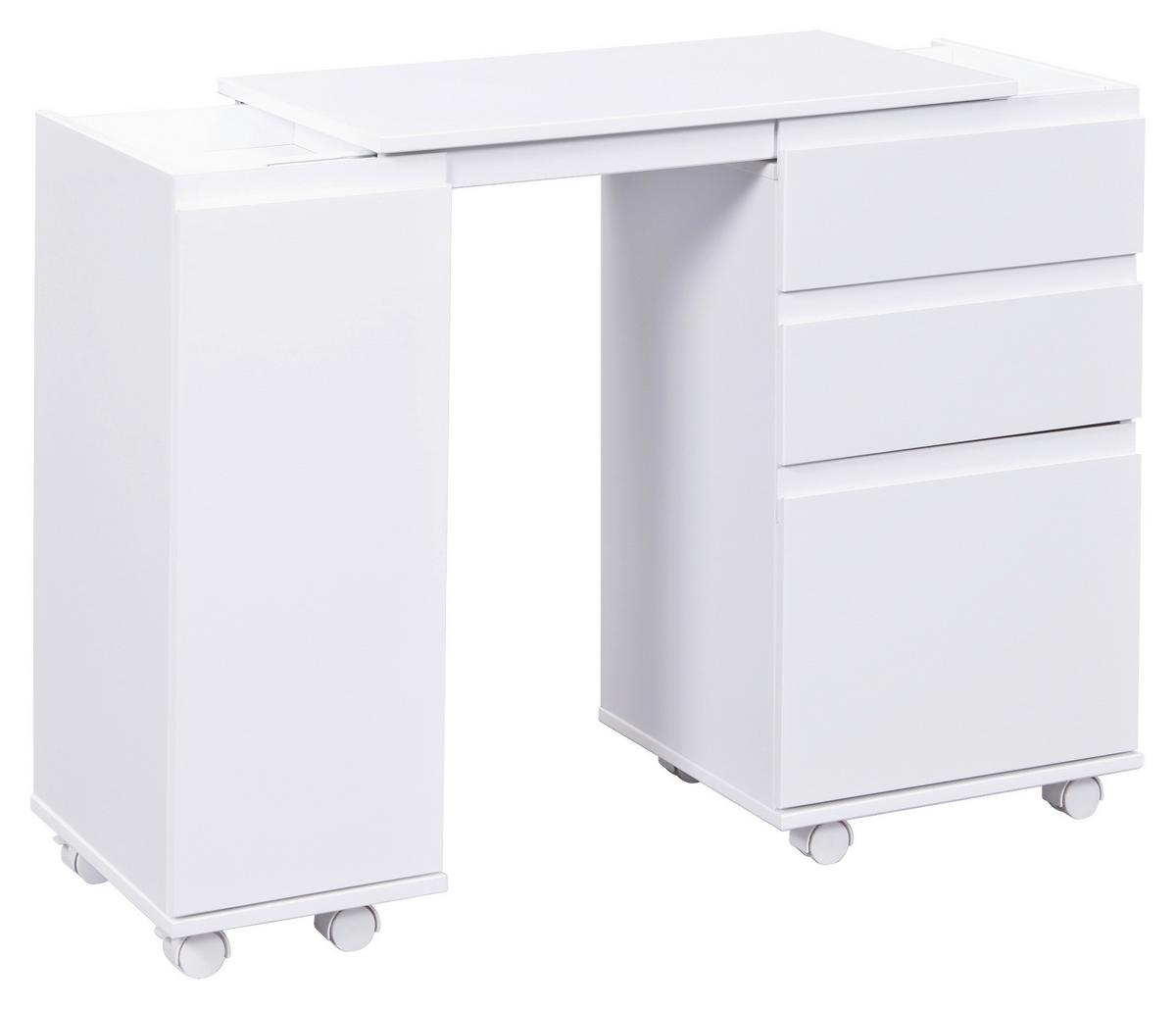 Multifunktionstisch Mit Stauraum Mit Rollen Laptop Office, Weiß - Weiß, KONVENTIONELL, Holzwerkstoff (66/37/72cm) - MID.YOU