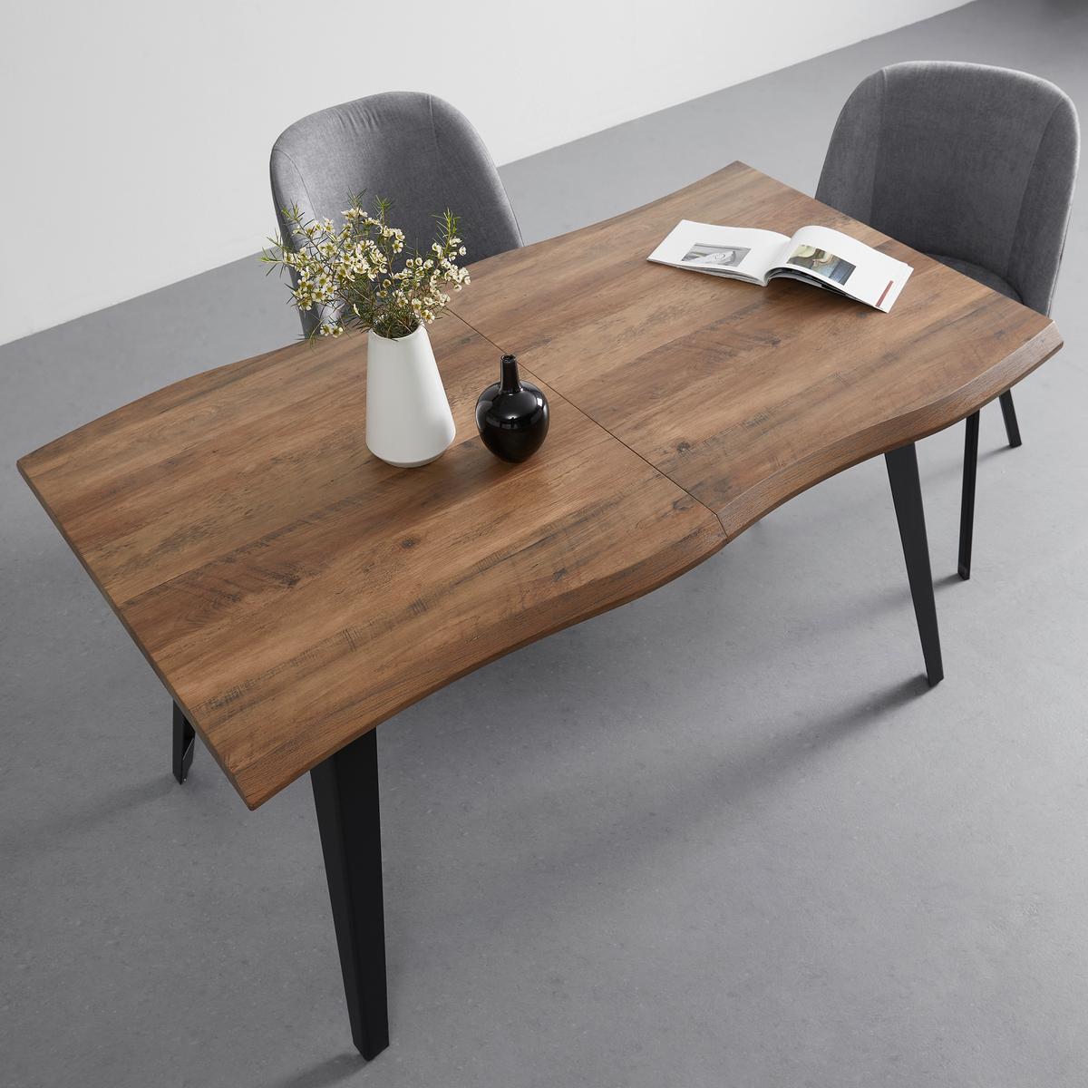 Rozkladací jedálenský stôl Ján 140-180x80cm - čierna/farba vlašského orecha, Modern, kov/kompozitné drevo (140-180/80/76cm) - Bessagi Home