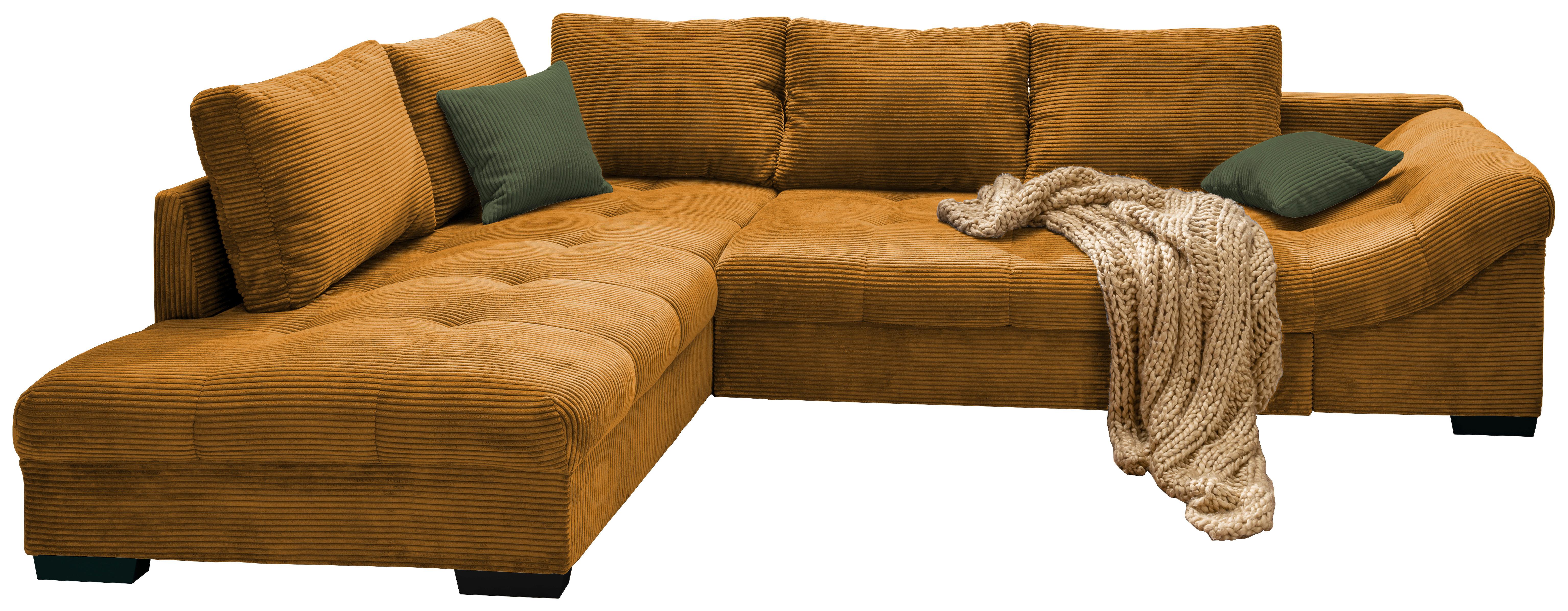 Rohová sedačka ALVITO, levá, koňakový manšestr - černá/tmavě zelená, Design, dřevo/textil (202/298cm) - MID.YOU