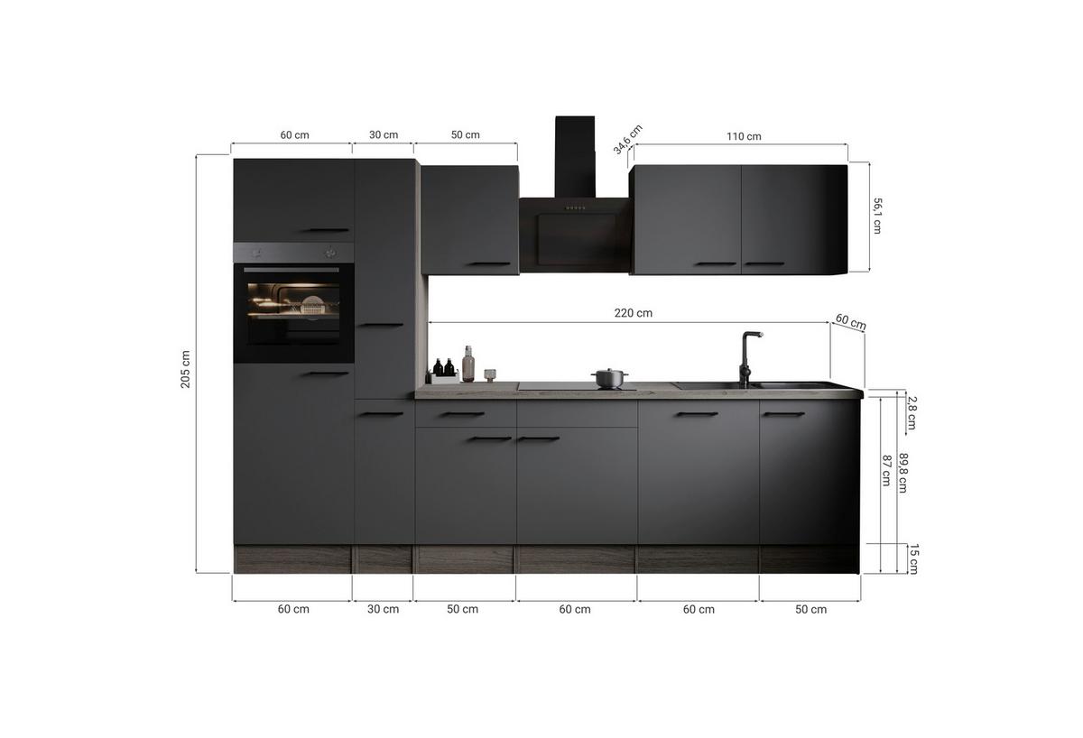 Küchenblock Oliver Grau, Eiche Dekor B: 310 Cm - Eichefarben/Eiche Artisan, Design, Holzwerkstoff (310cm) - Respekta