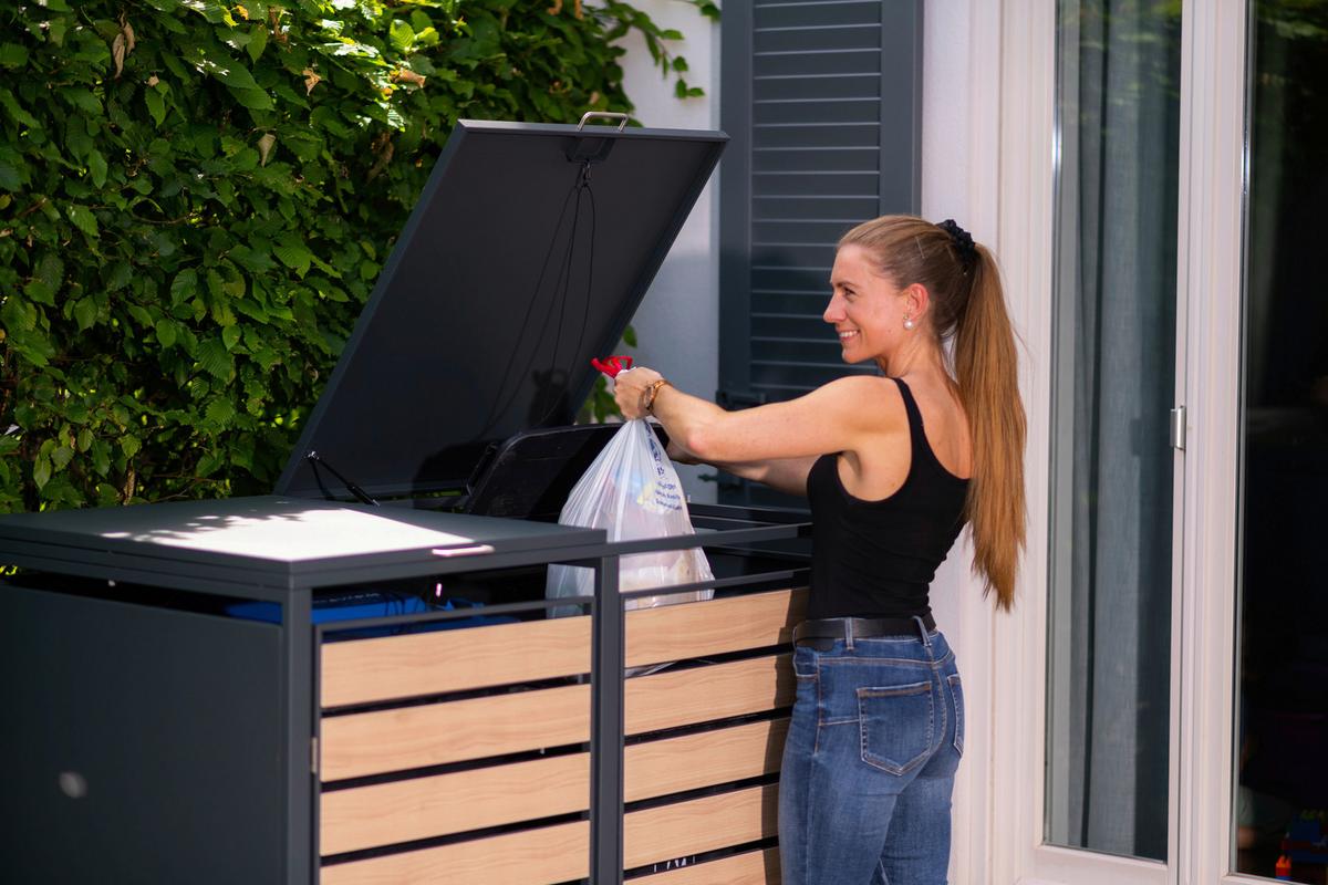 Mülltonnenbox Mülltonnenbox 2-Fach 240 Liter - Anthrazit/Naturfarben, Basics, Metall (80/116/132cm)