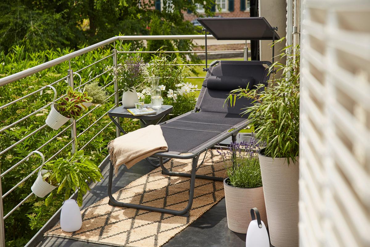 Campingliege Klappbar + Nackenkissen - Anthrazit/Dunkelblau, KONVENTIONELL, Textil/Metall (69/43/200cm) - Siena Garden