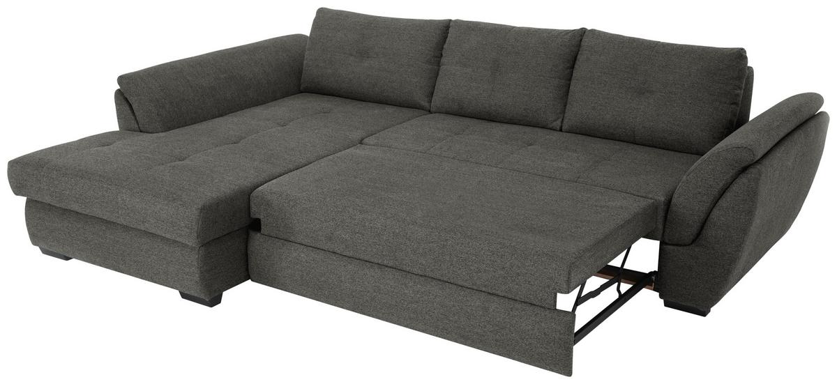 Ecksofa mit Schlaffunktion + Bettkasten Berisso Webstoff - Anthrazit/Schwarz, Design, Textil (187/278cm) - Ondega