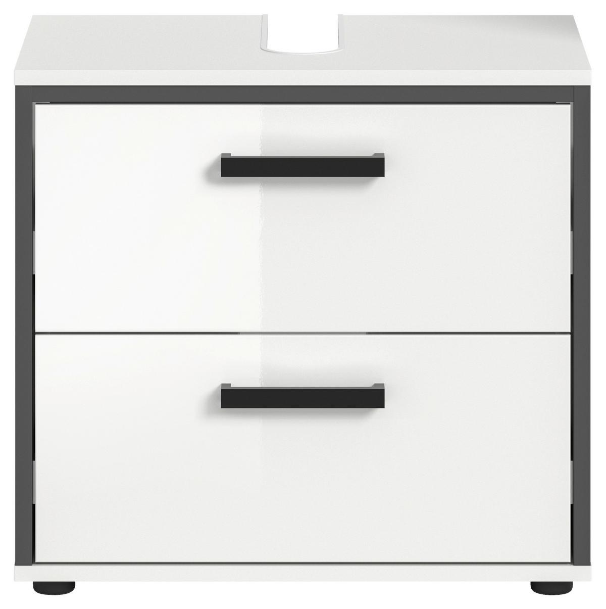 Waschbeckenunterschrank Kojak, Weiß Hochglanz B: 60 Cm - Weiß Hochglanz/Schwarz, MODERN, Holzwerkstoff (60/55/37cm) - MID.YOU