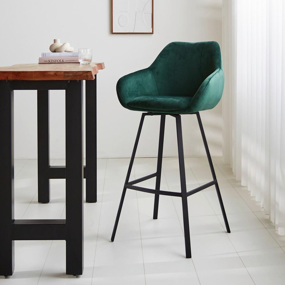 Barhocker-Set Casper - Dunkelgrün/Schwarz, Design, Textil (55/109/57cm) - MID.YOU