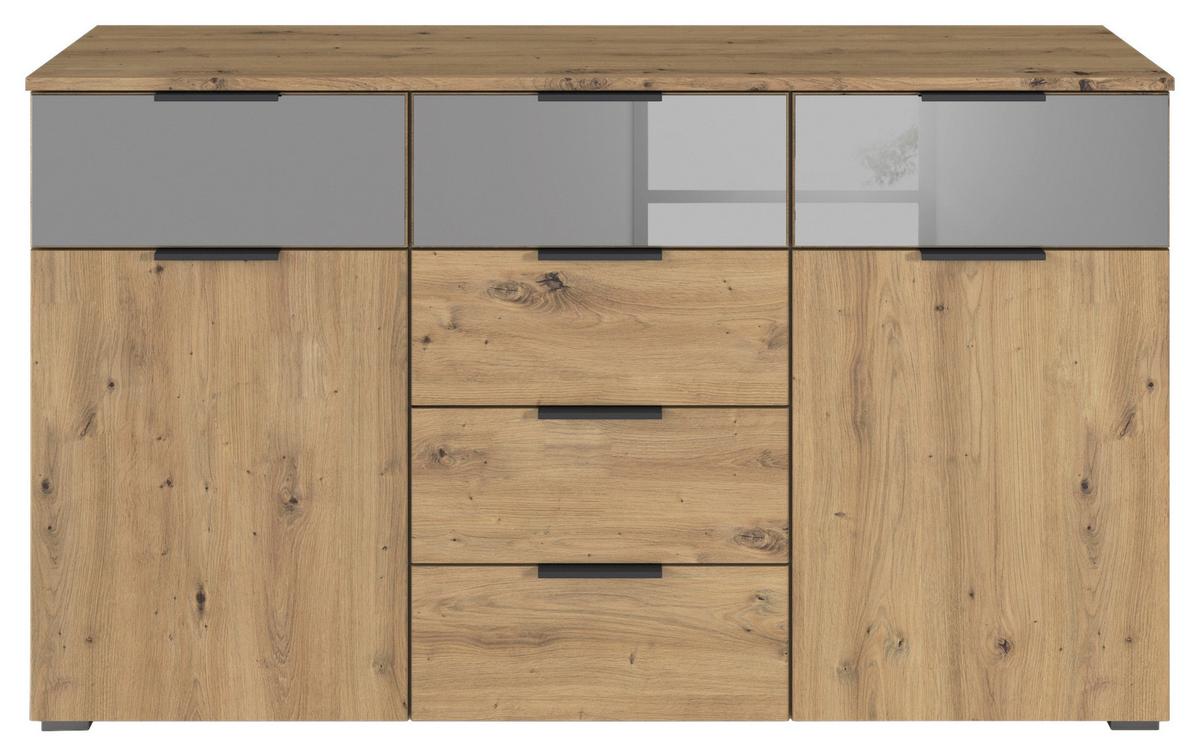 Sideboard Skyla Eiche Artisan Dek. Grauspiegel - Alufarben/Eiche Artisan, MODERN, Glas/Holzwerkstoff (140/81/42cm) - Rauch Möbel
