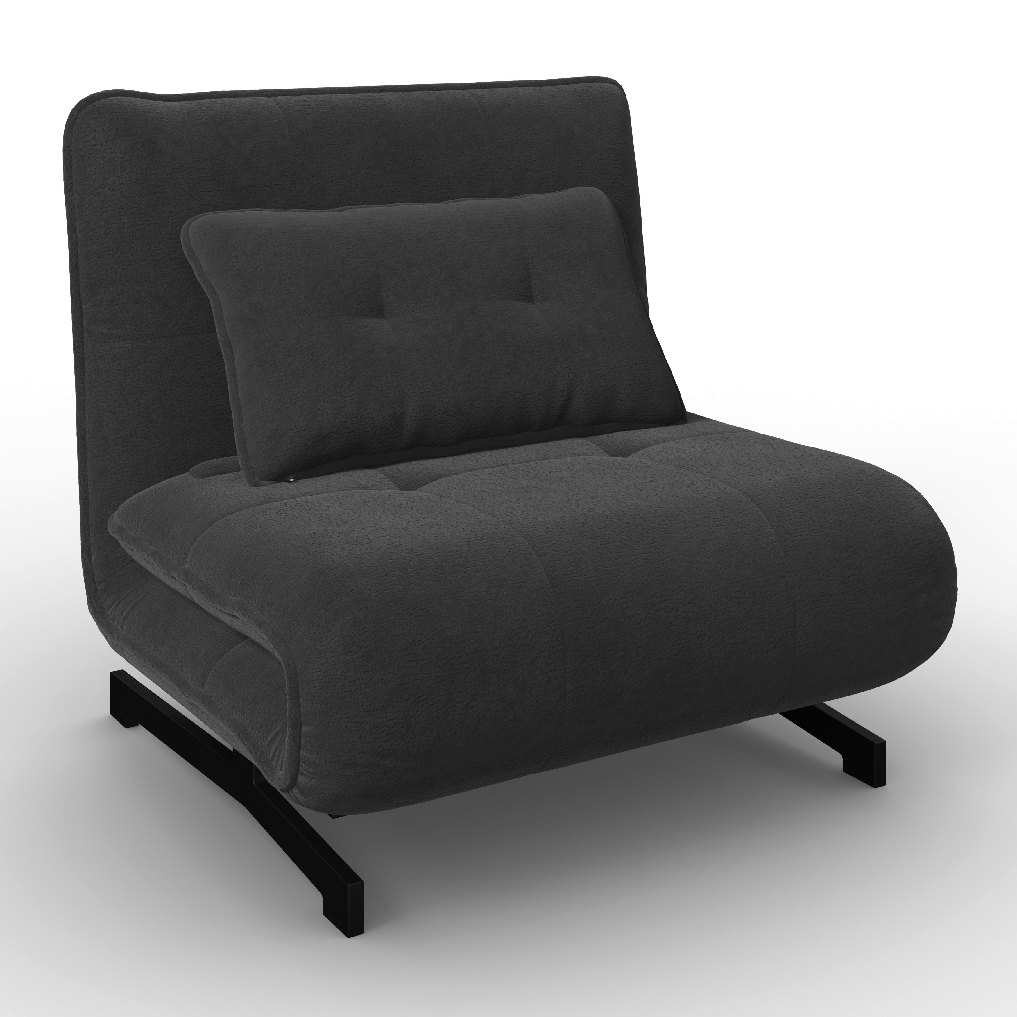 Rozkladacie kreslo LUNA, tmavosivé buklé, max.120 kg - čierna/tmavosivá, Modern, kov/textil (92/40/66cm) - Bessagi Home