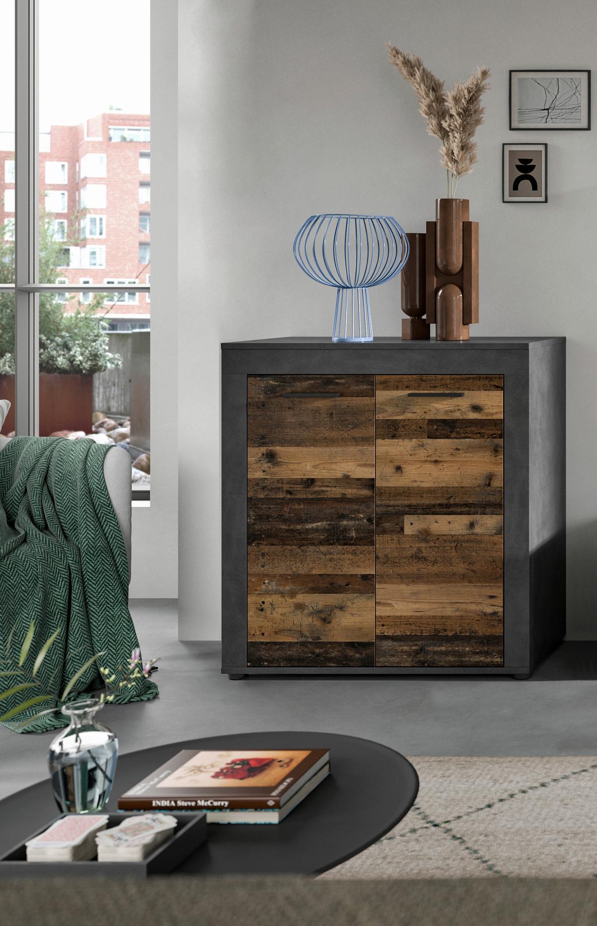 Highboard Jam Anthrazit/naturfarben B: 80 Cm - Anthrazit/Schwarz, Design, Holzwerkstoff (80/88/35cm) - MID.YOU