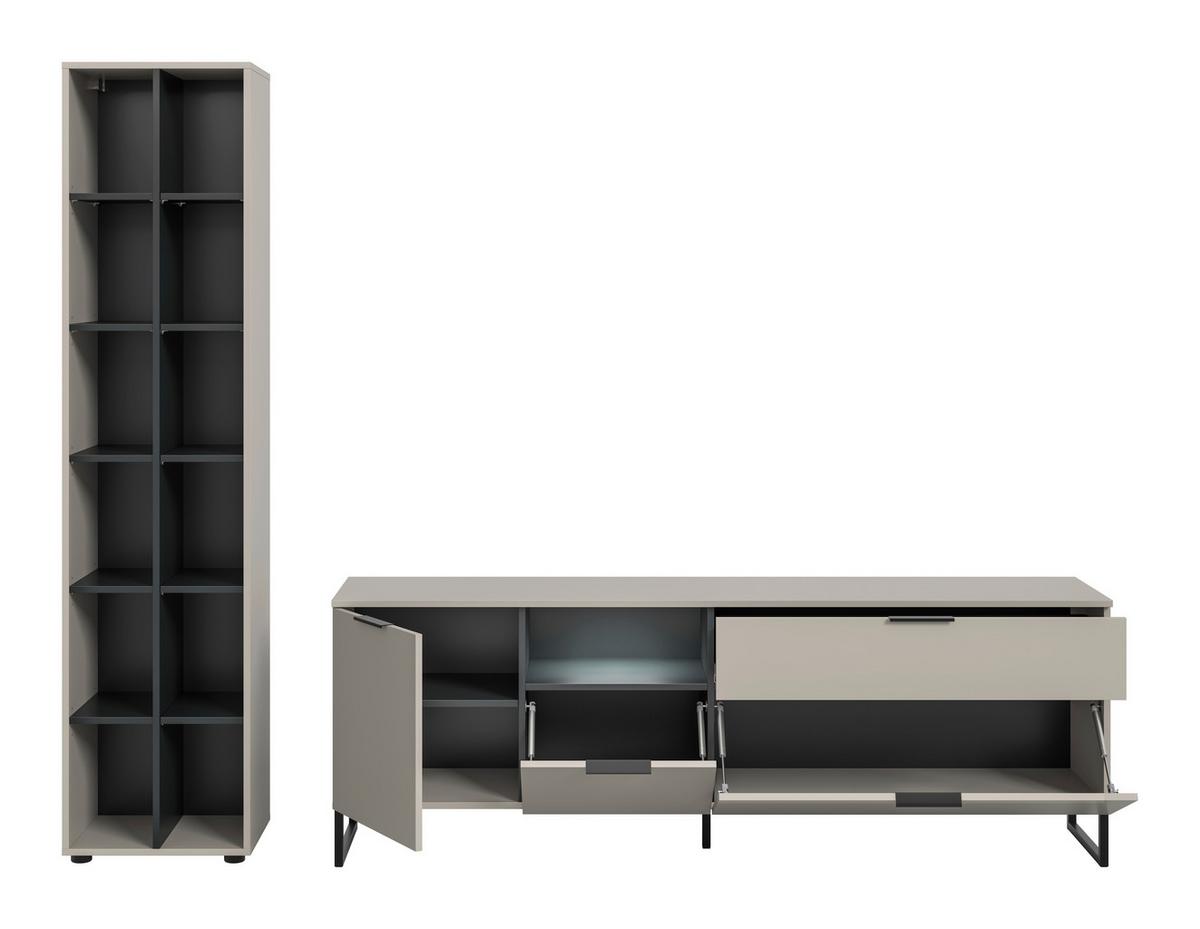 Wohnwand Noida Kaschmirfarben /Schwarz B: 245cm - Kaschmir/Schwarz, Design, Holzwerkstoff (245/192/41cm) - Livetastic