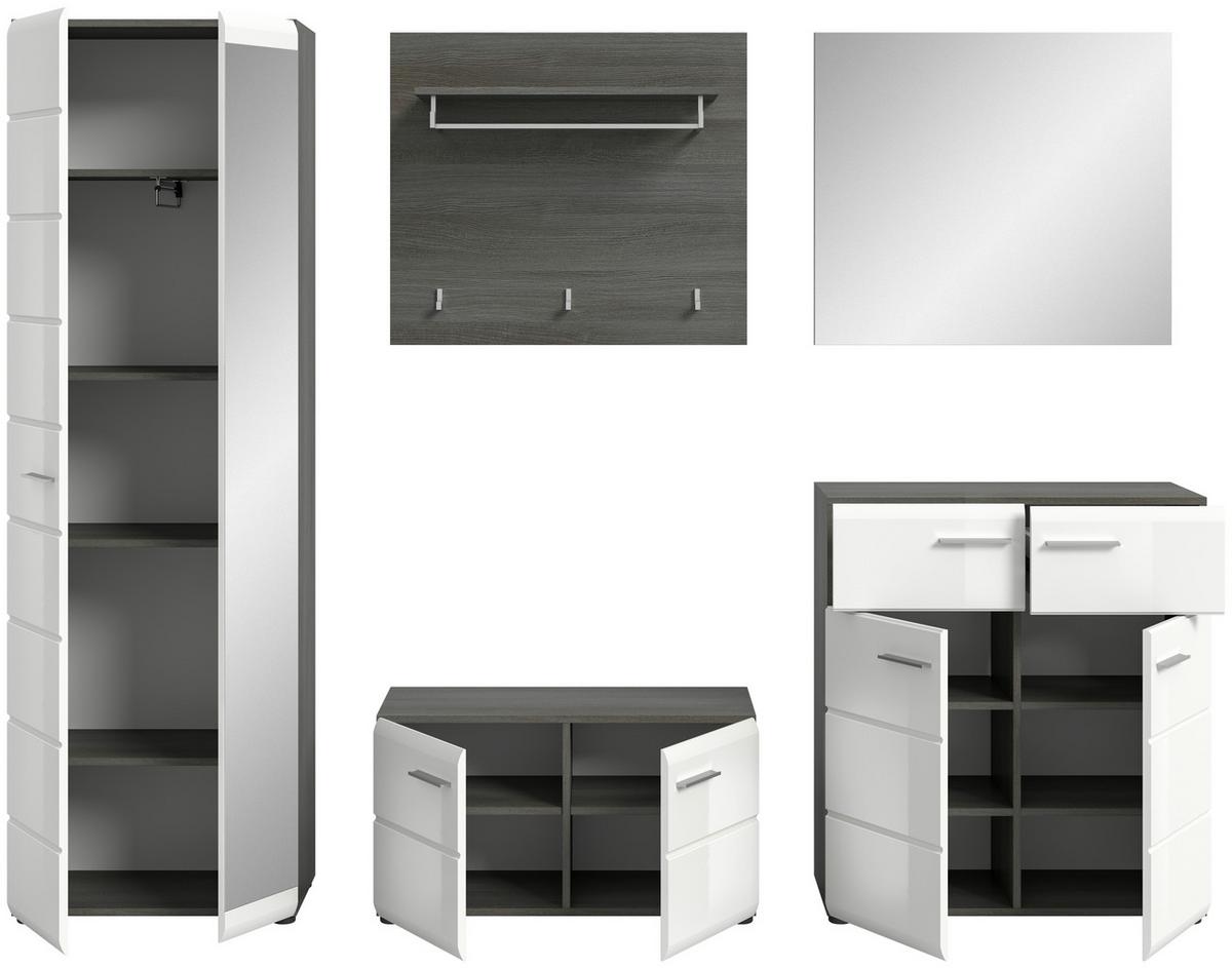 Garderobe Salsa - Weiß Hochglanz, Design, Glas/Holzwerkstoff (250/192/37cm) - MID.YOU