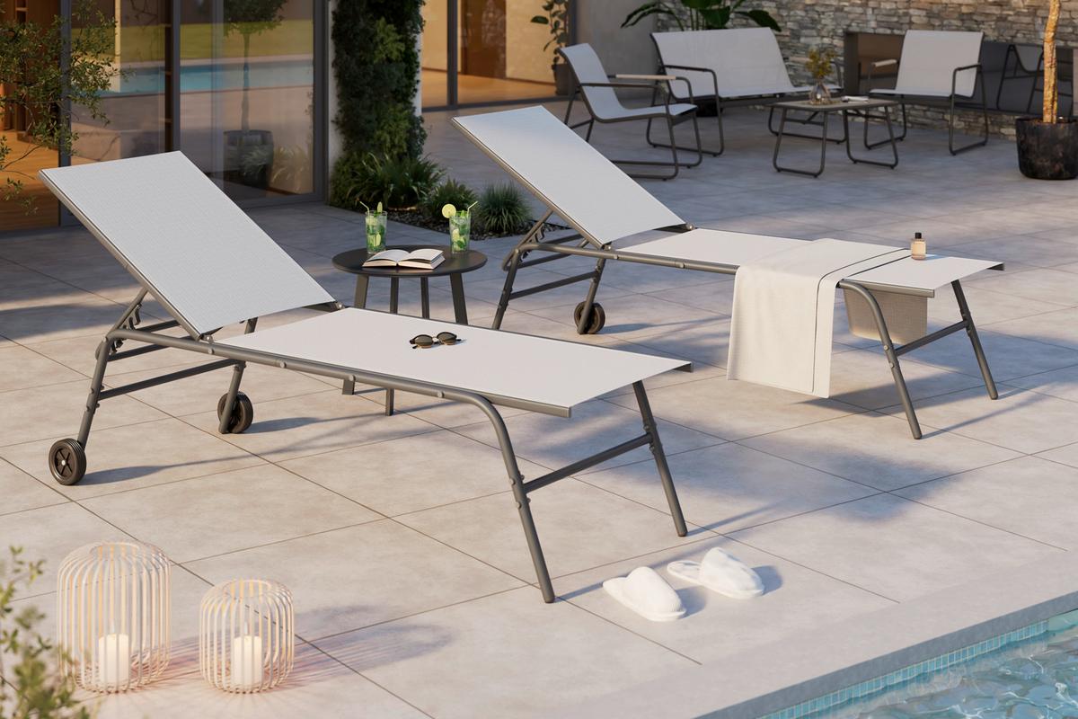 Sonnenliege Sevilla - Dunkelgrau/Hellgrau, MODERN, Textil/Metall (195/63/45cm) - Beldano