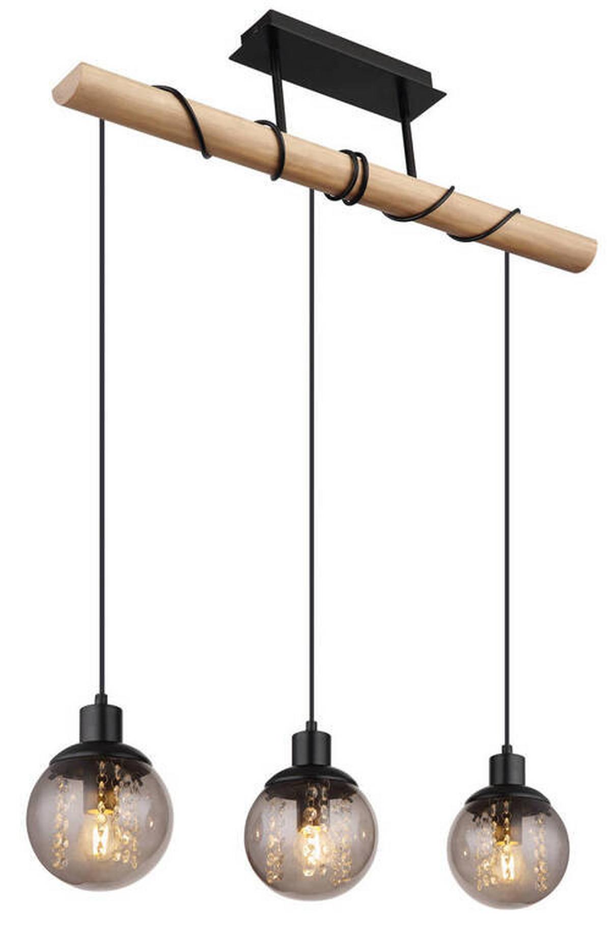 Hängeleuchte 15657-3h - Klar/Schwarz, Natur, Glas/Holz (78/15/120cm) - Globo