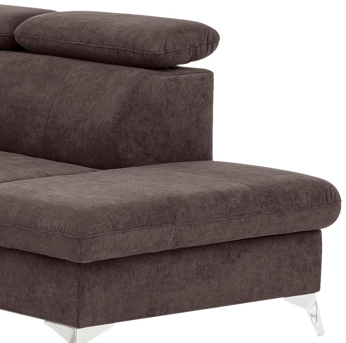 Ecksofa Mit Schlaffunktion Und Bettkasten Gisele Braun - Chromfarben/Dunkelbraun, KONVENTIONELL, Textil (256/209cm) - Livetastic