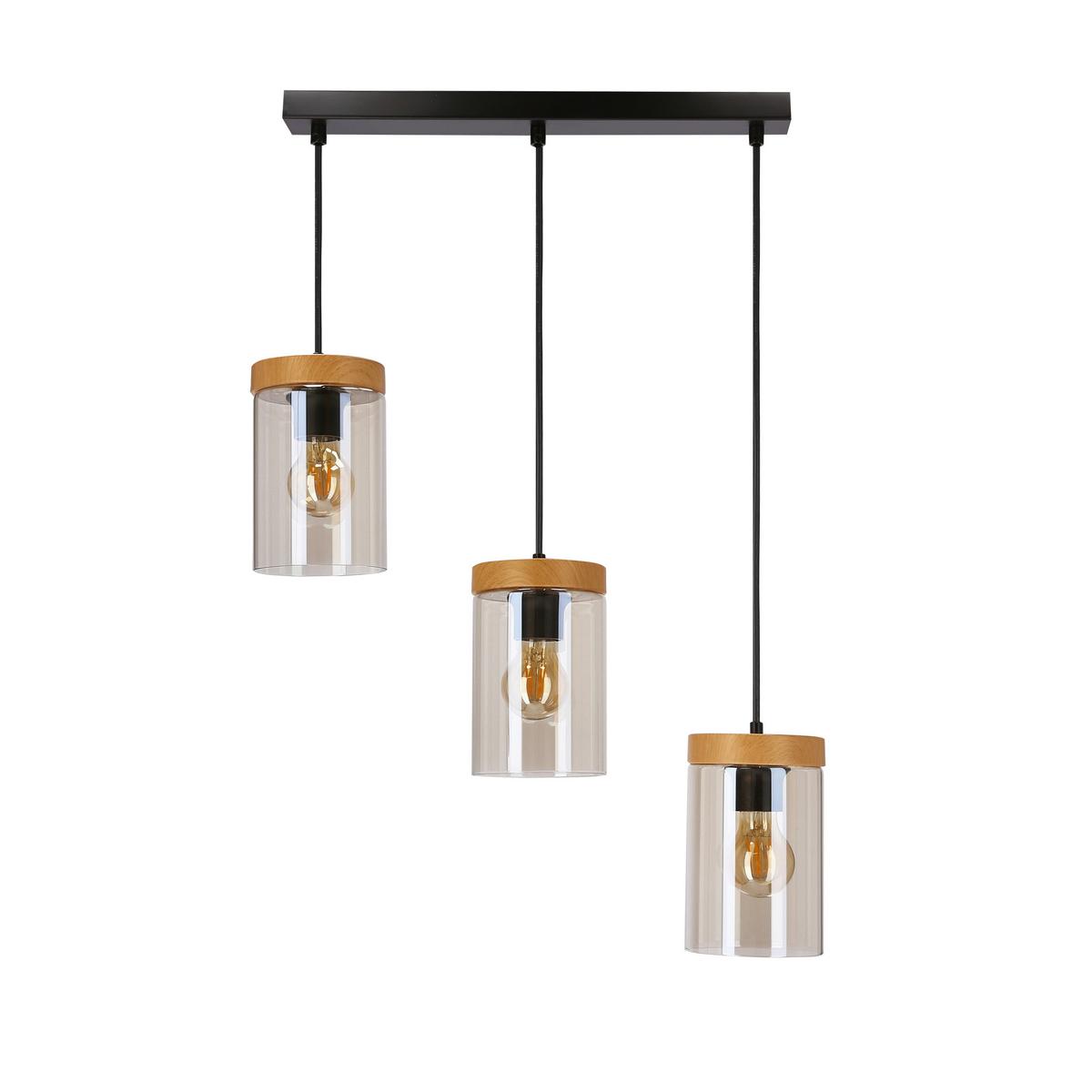 Pendelleuchte 33-22004 Wels - Eichefarben/Schwarz, KONVENTIONELL, Glas/Metall (52/12/100cm)