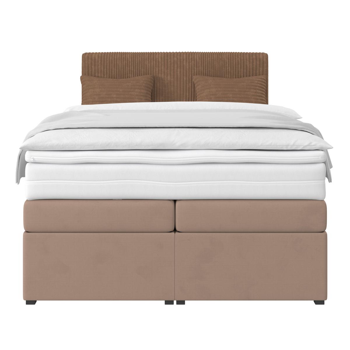 Boxspringbett mit Topper & Bettkasten 140x200 Rossa - Schwarz/Braun, MODERN, Holzwerkstoff/Textil (140/200cm)