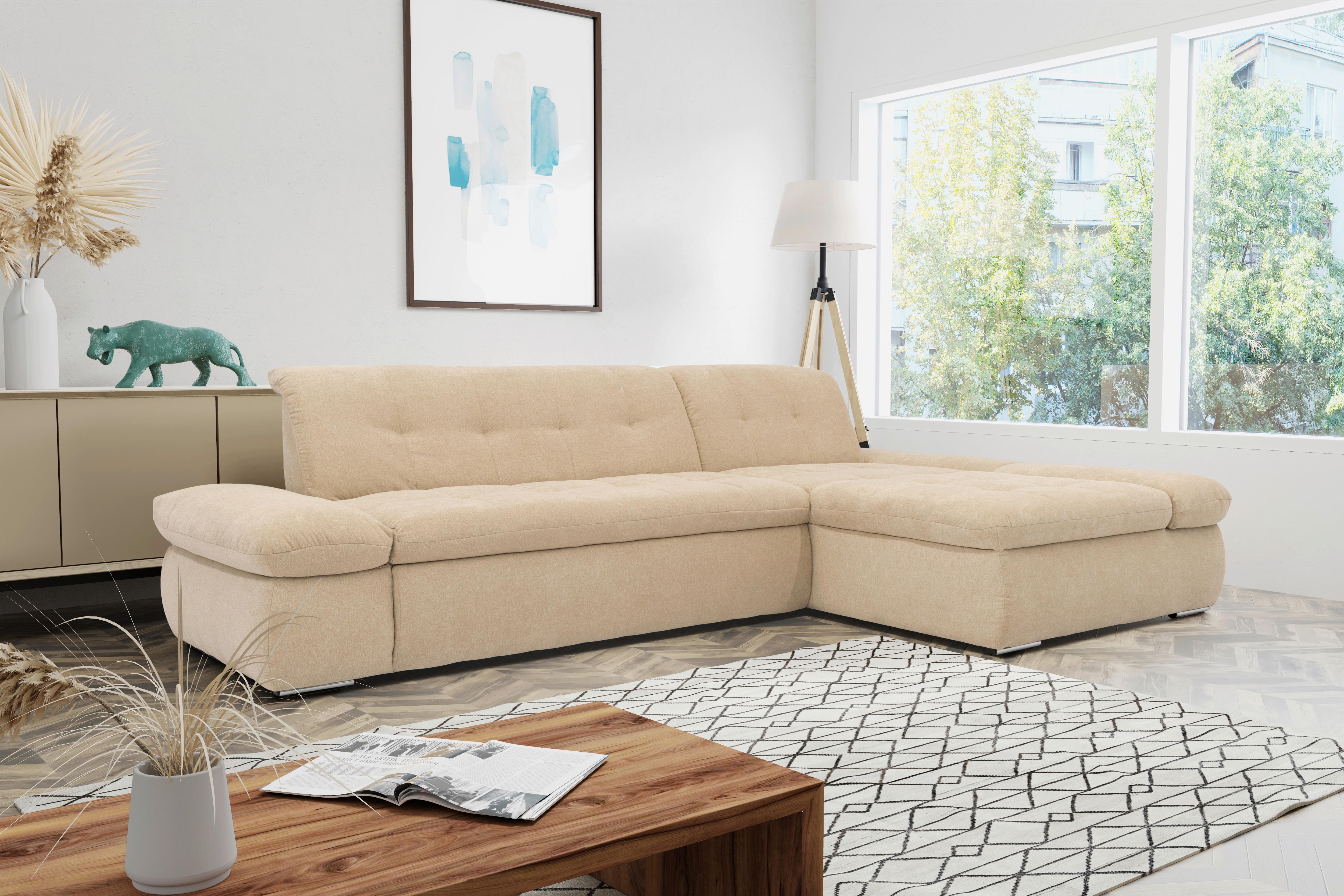 Ecksofa mit Armteilverstellung Moric Beige Mikrofaser - Chromfarben/Beige, KONVENTIONELL, Textil (300/172cm) - MID.YOU