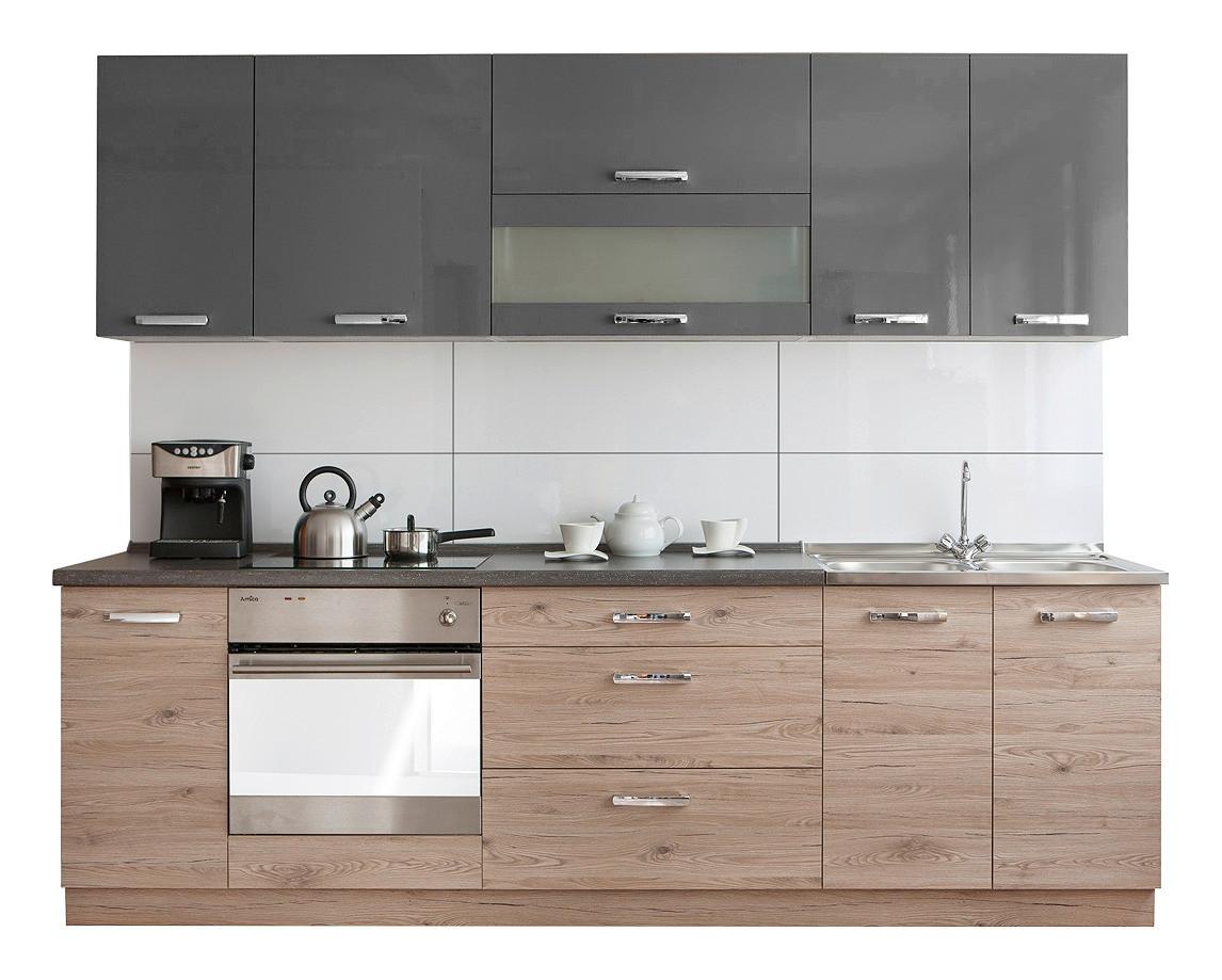 Konyhablokk Emma - sötétszürke, Modern, faalapú anyag (260cm)