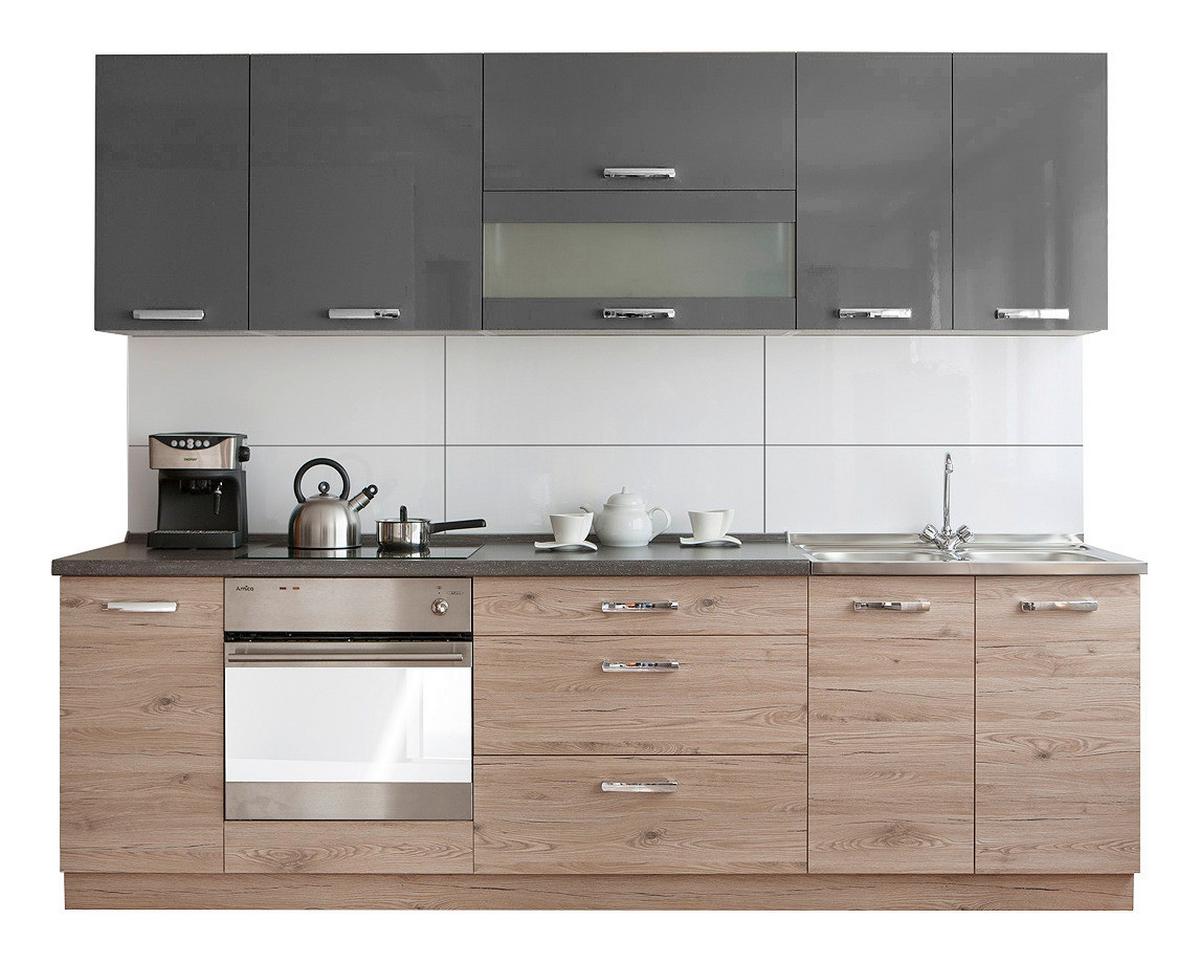 Konyhablokk Emma - sötétszürke, Modern, faalapú anyag (260cm)